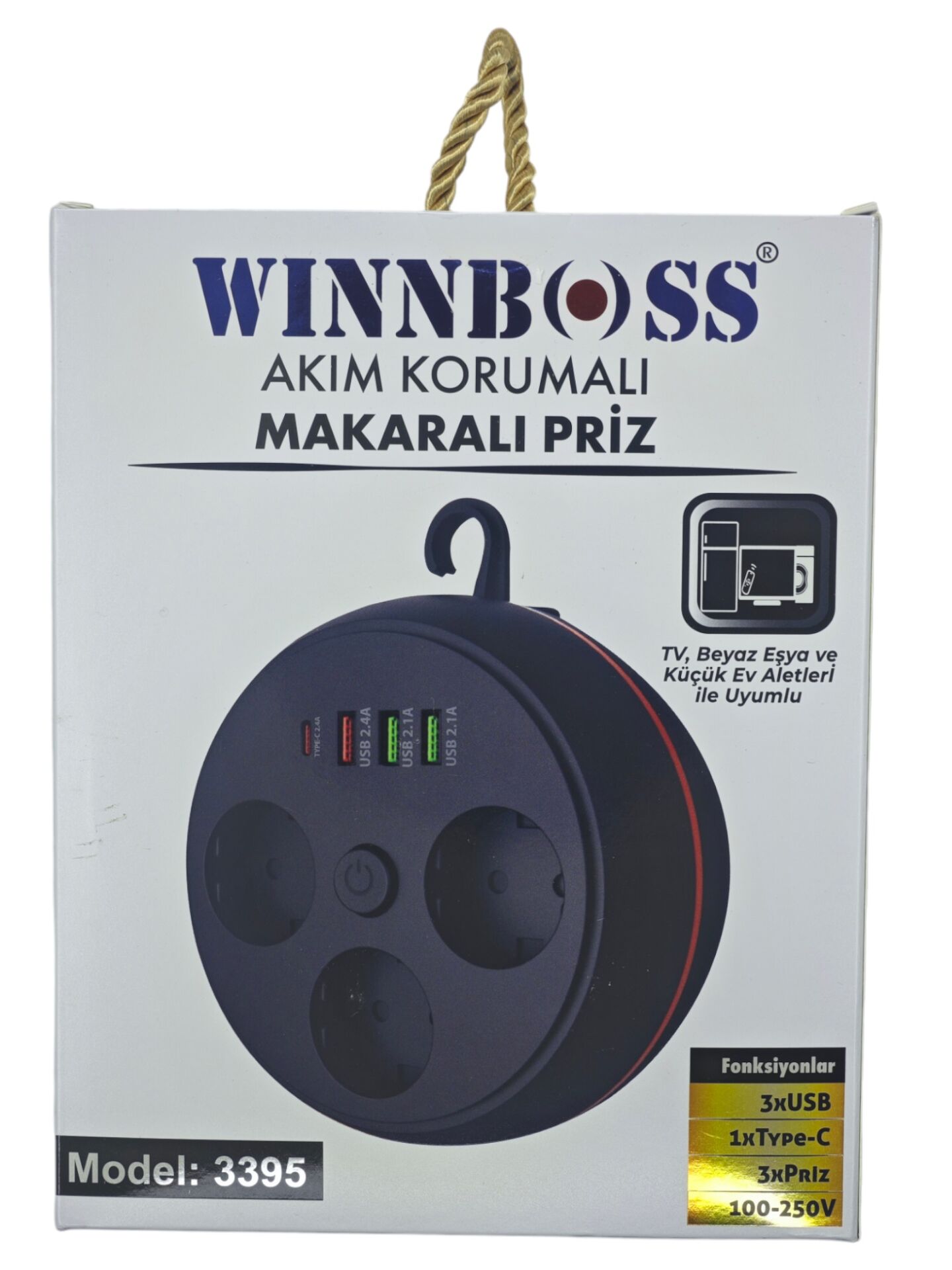 3395 Winnboss 2.1A 4SB Akım Korumalı Makaralı 3lü Priz