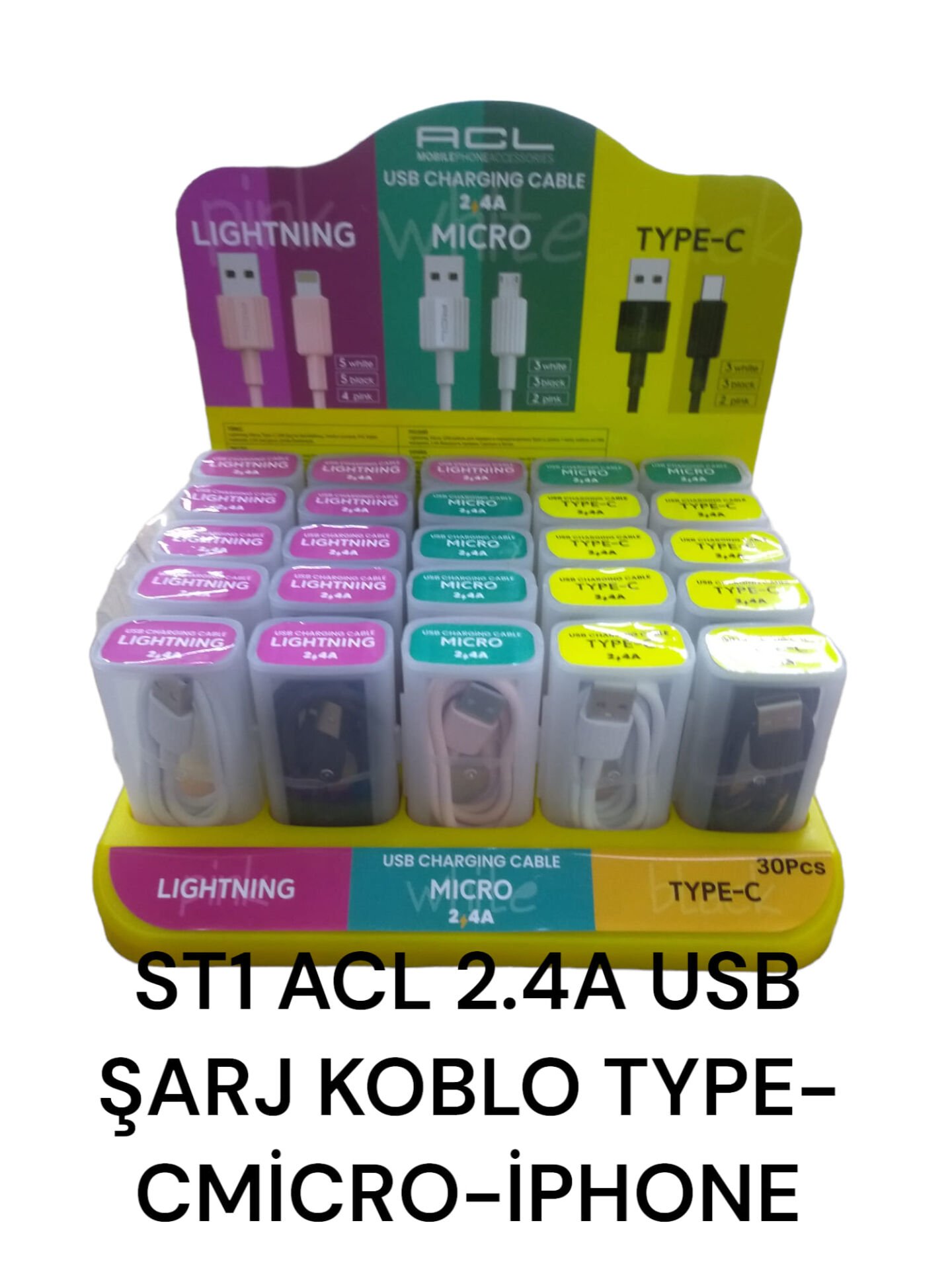 St1 Acl 2.4A Usb Şarj+Data Kablo Seti - Type-C/Micro/Lightning