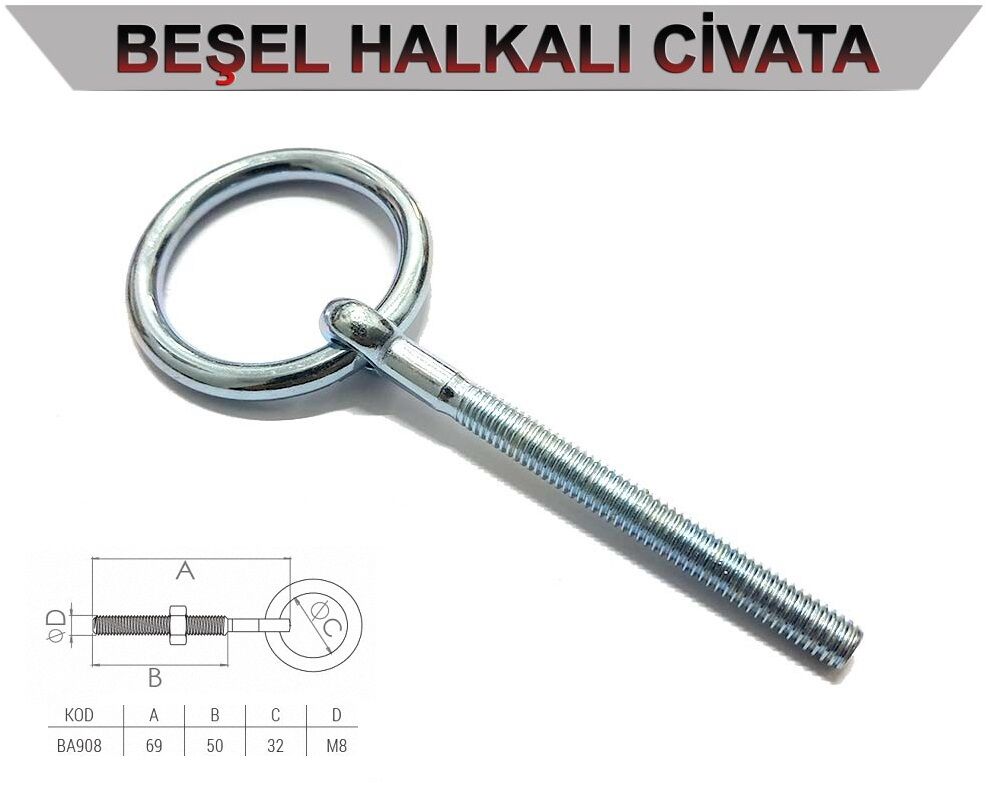 Ba908 Beşel Halkalı Civata M8