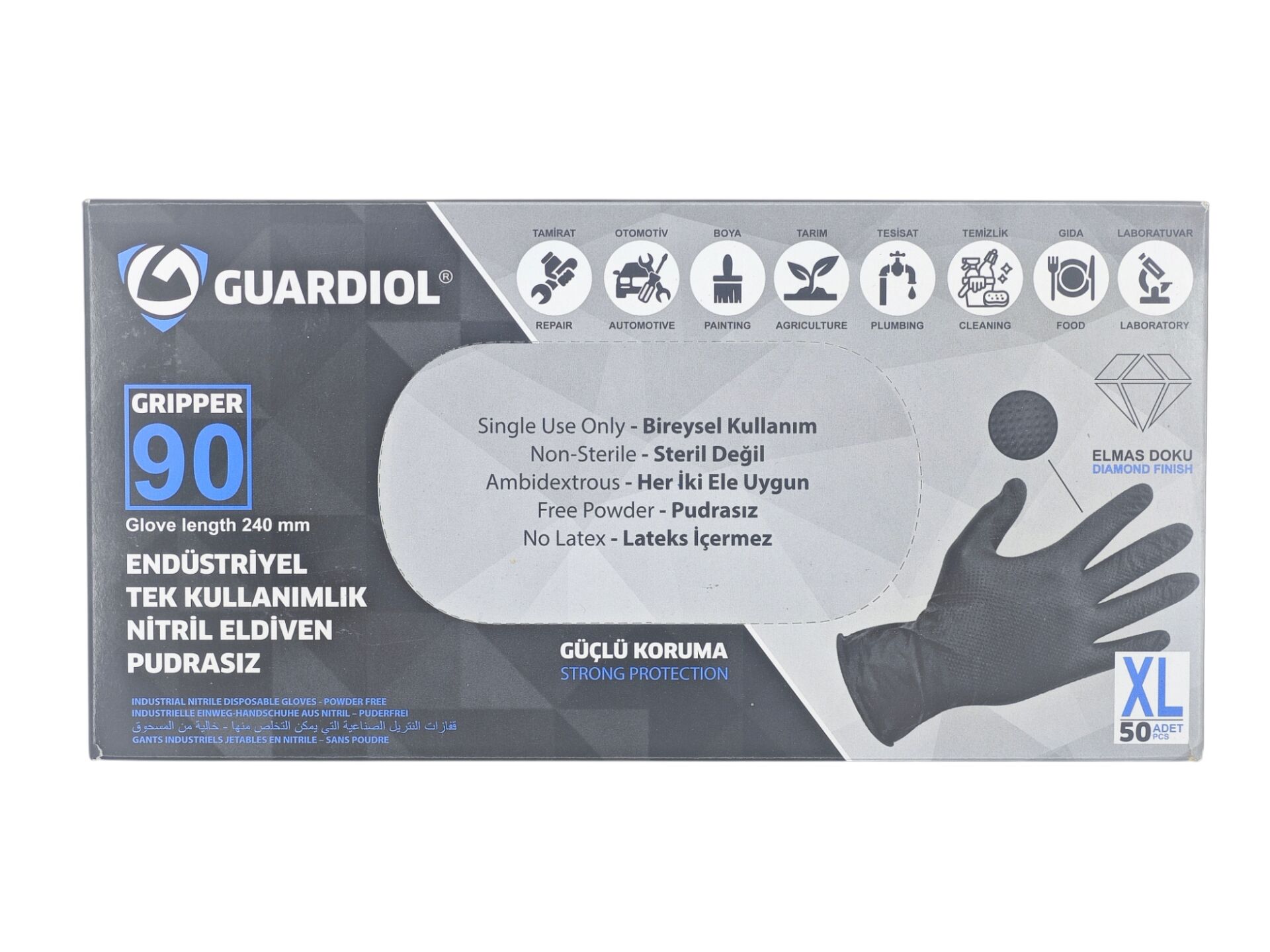 1014090 Guardiol Pudrasız Endüstriyel Nitril Eldiven (XL) - Siyah