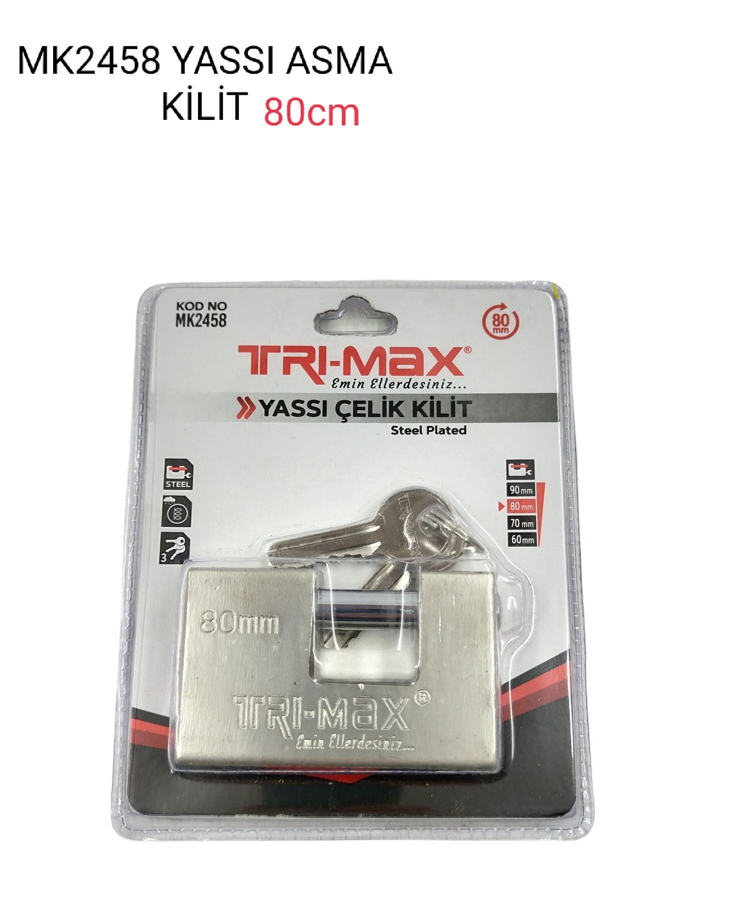 Mk2458 Trı-Max Yassı Çelik Kilit 80Mm