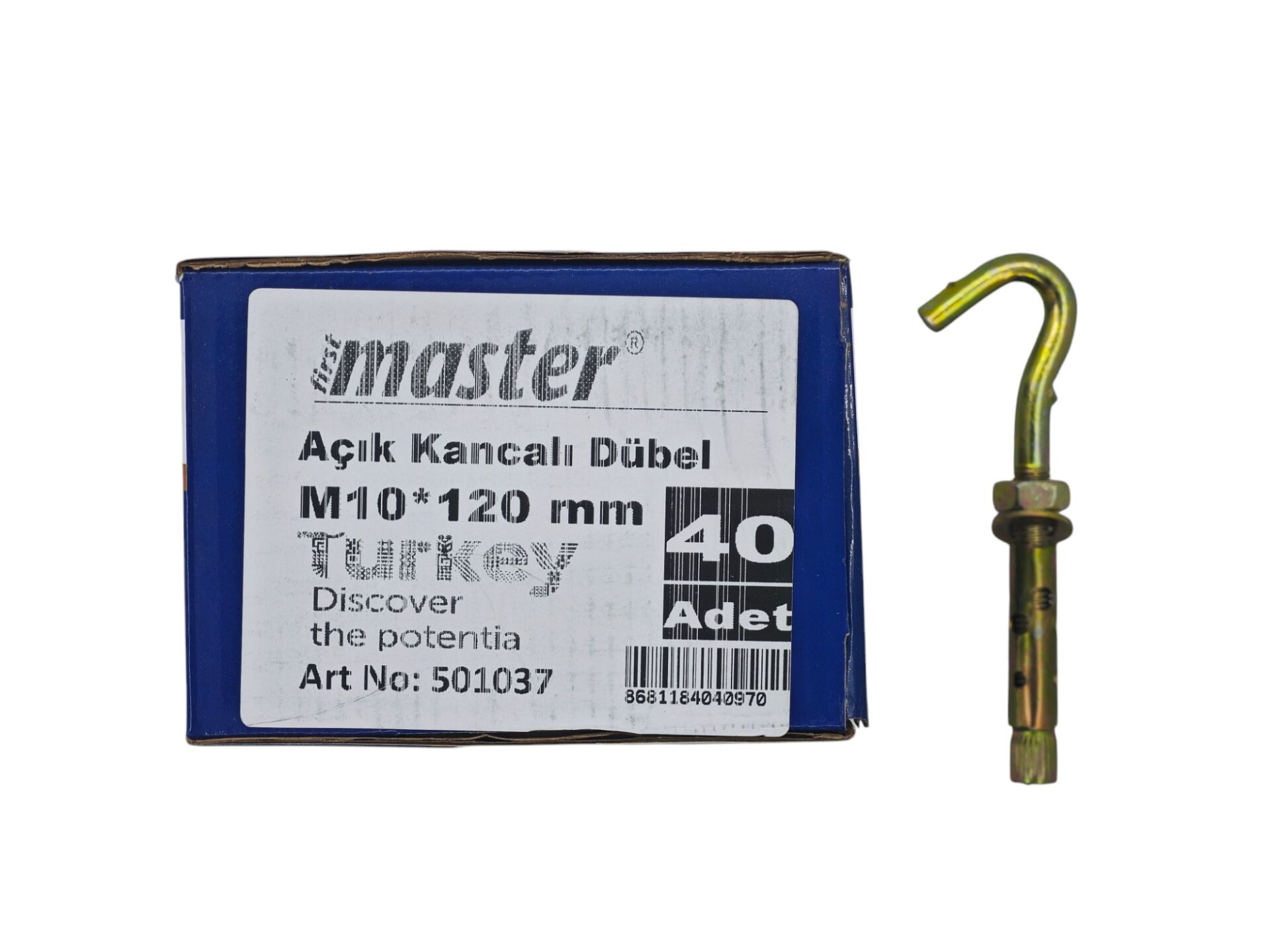 501037 Master Gömlekli Açık Kancalı Çelik Dübel M10*120mm