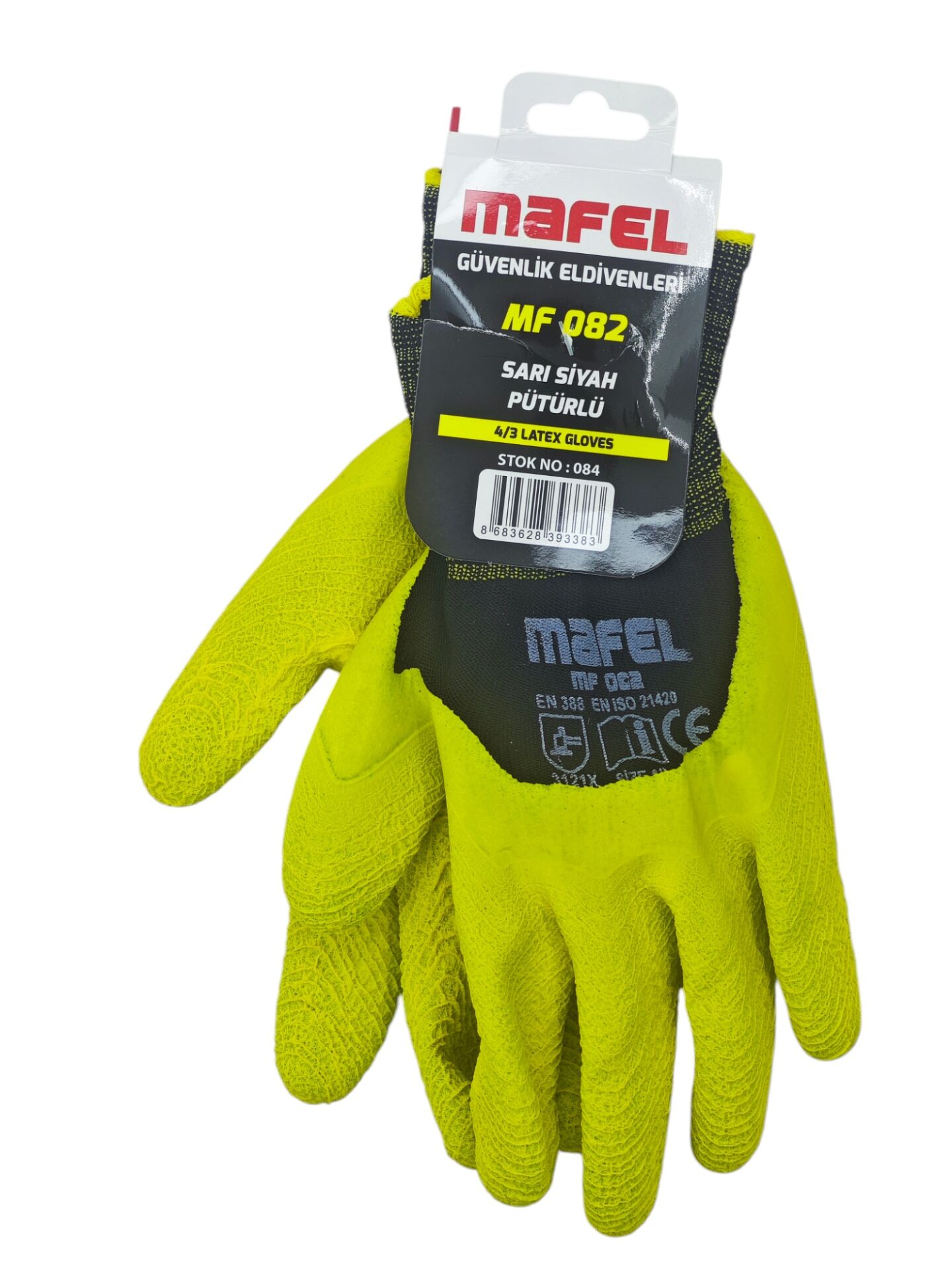 MF 084 Mafel Latex Pütürlü Eldiven 3/4 10'' - Sarı/Siyah