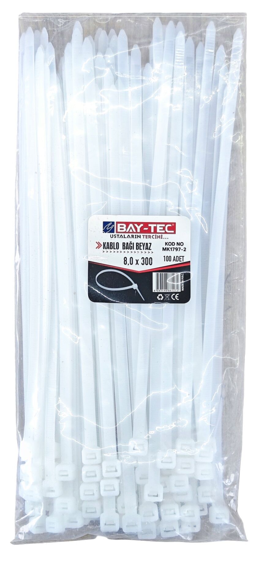 Mk1797-2 Bay-Tec Kablo Bağı 100lü 8*300mm - Beyaz