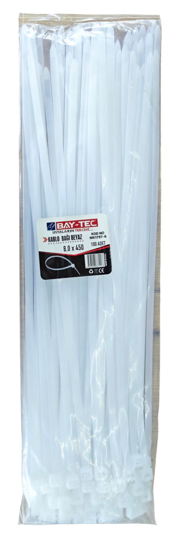 Mk1797-6 Bay-Tec Kablo Bağı 100lü 8*450mm - Beyaz