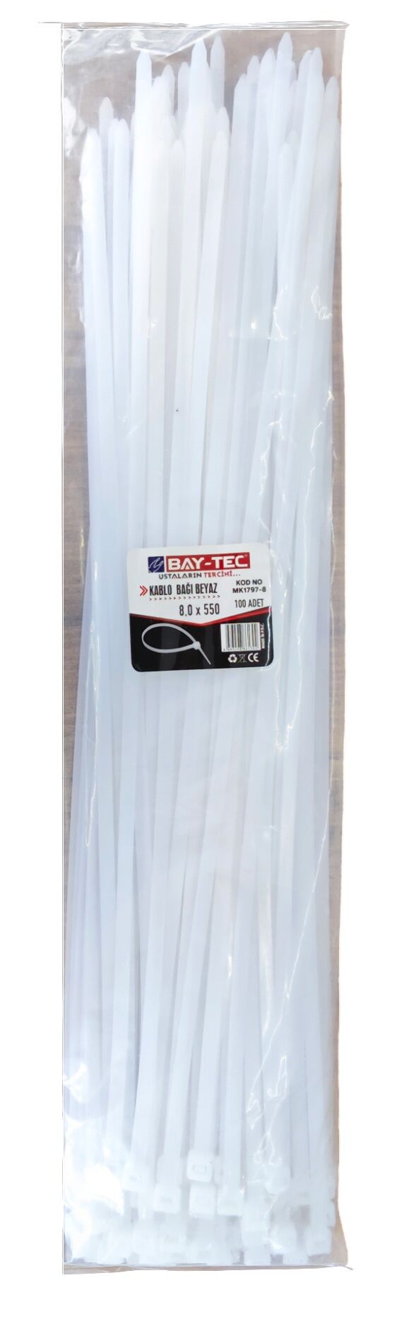 Mk1797-8 Bay-Tec Kablo Bağı 100lü 8*550mm - Beyaz