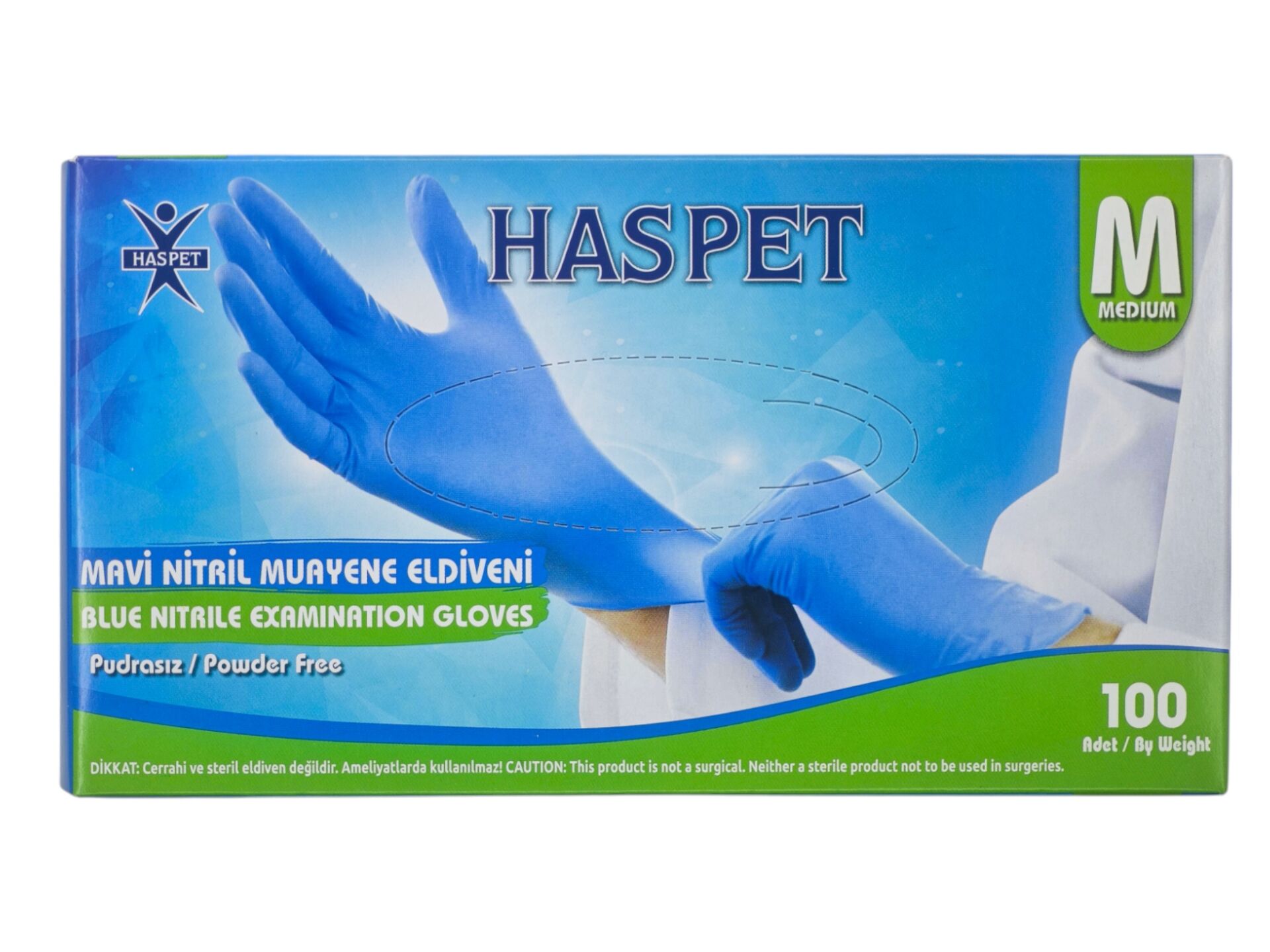 9958 Haspet Pudrasız Nitril Muayene Eldiveni (M) - Mavi