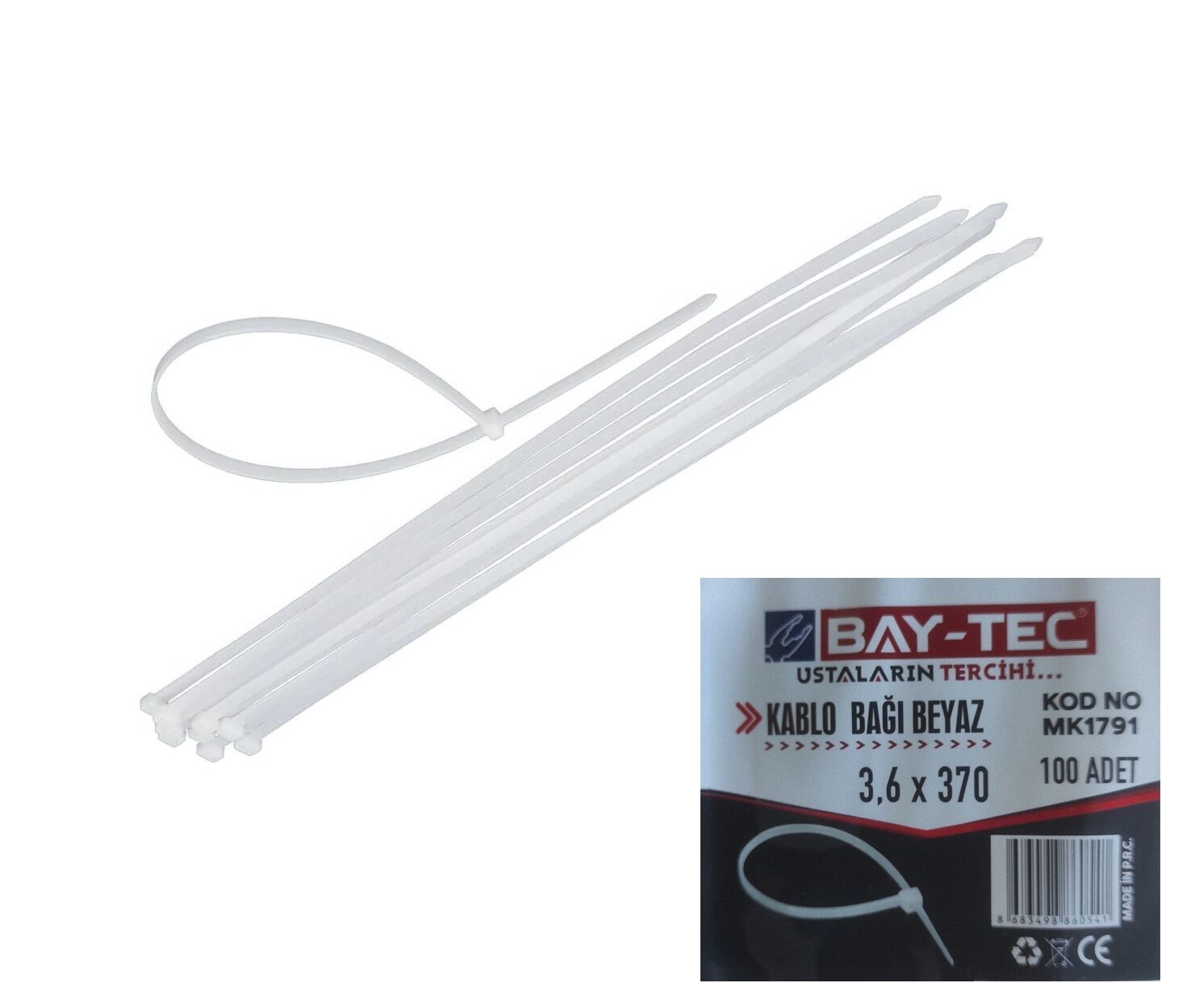 Mk1791 Bay-Tec Kablo Bağı 3.6*370Mm - Beyaz