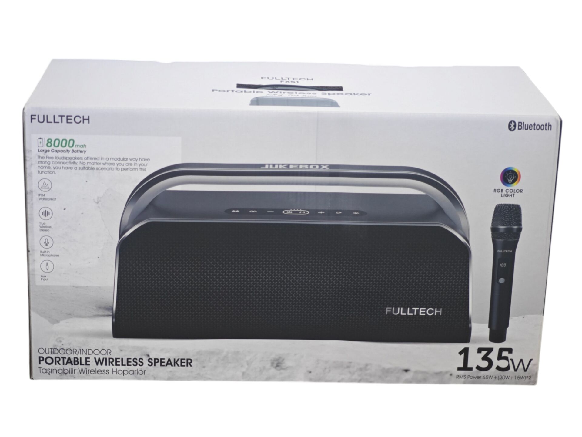 FXS1   Fulltech Mikrofonlu Bluetootlu Şarjlı Müzik Kutusu 135W
