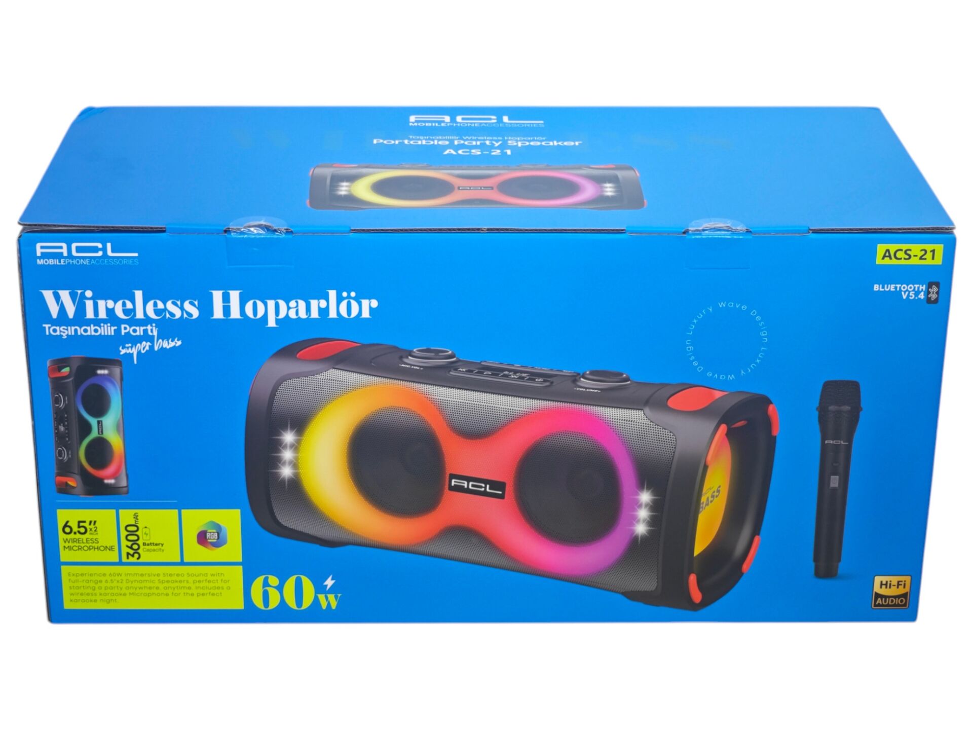 ACS-21   ACL Mikrofonlu Bluetootlu Şarjlı Müzik Kutusu 60W