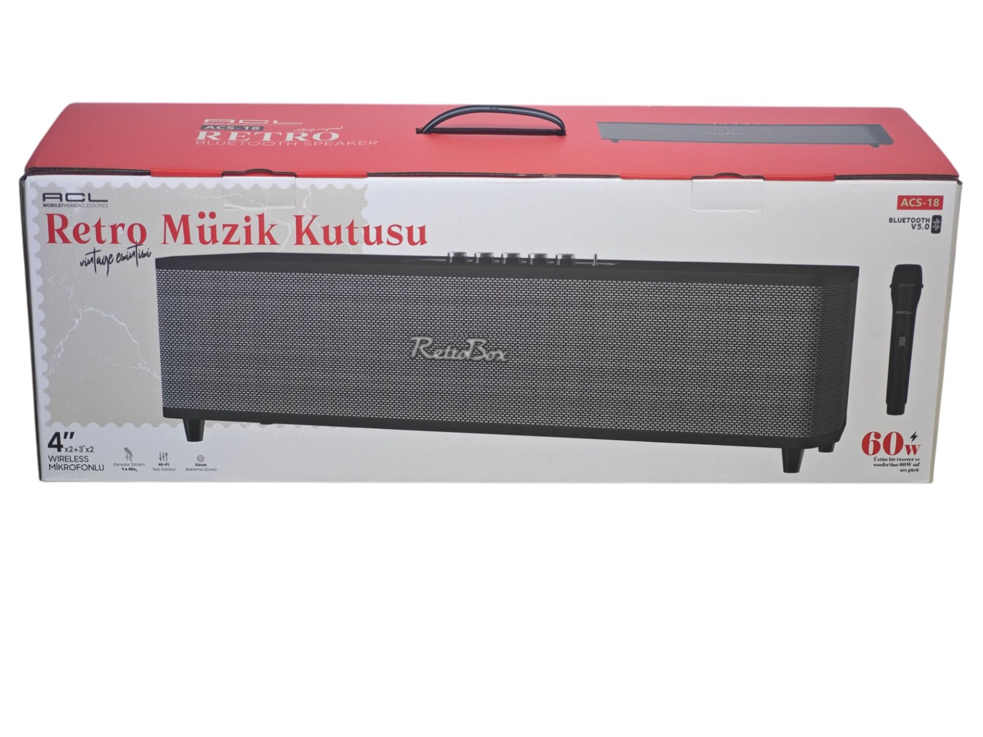 ACS-18   ACL Mikrofonlu Bluetootlu Şarjlı Müzik Kutusu 60W