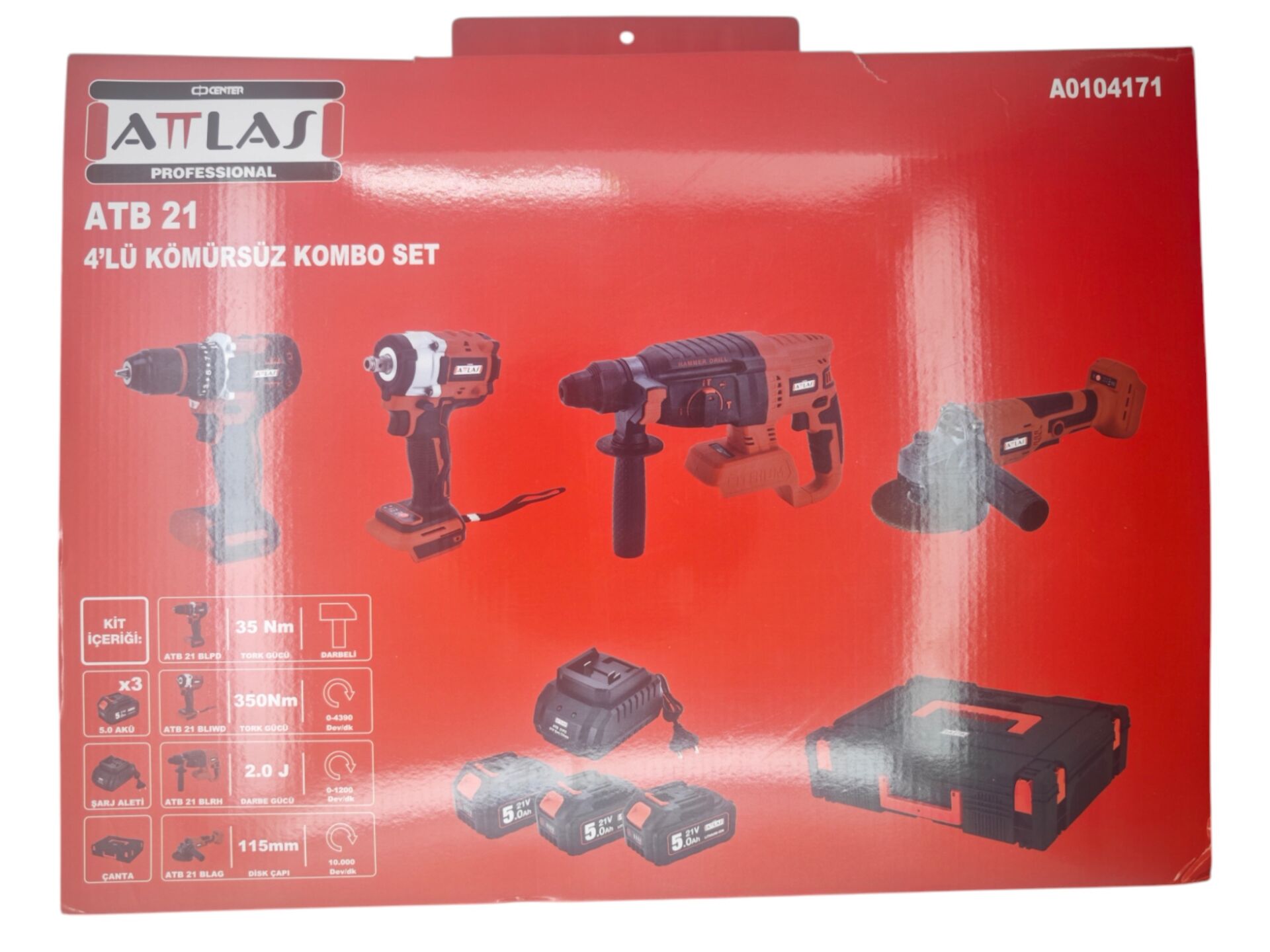 ATB 21   Attlas Kömürsüz Kombo Set 4lü - Vidalama-Somun Sıkma-Hilti-Taşlama