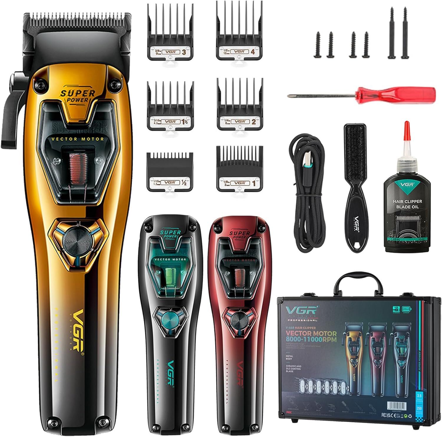V-668   VGR 11000 RPM Motorlu Şarjlı Saç Sakal Traş Makinesi
