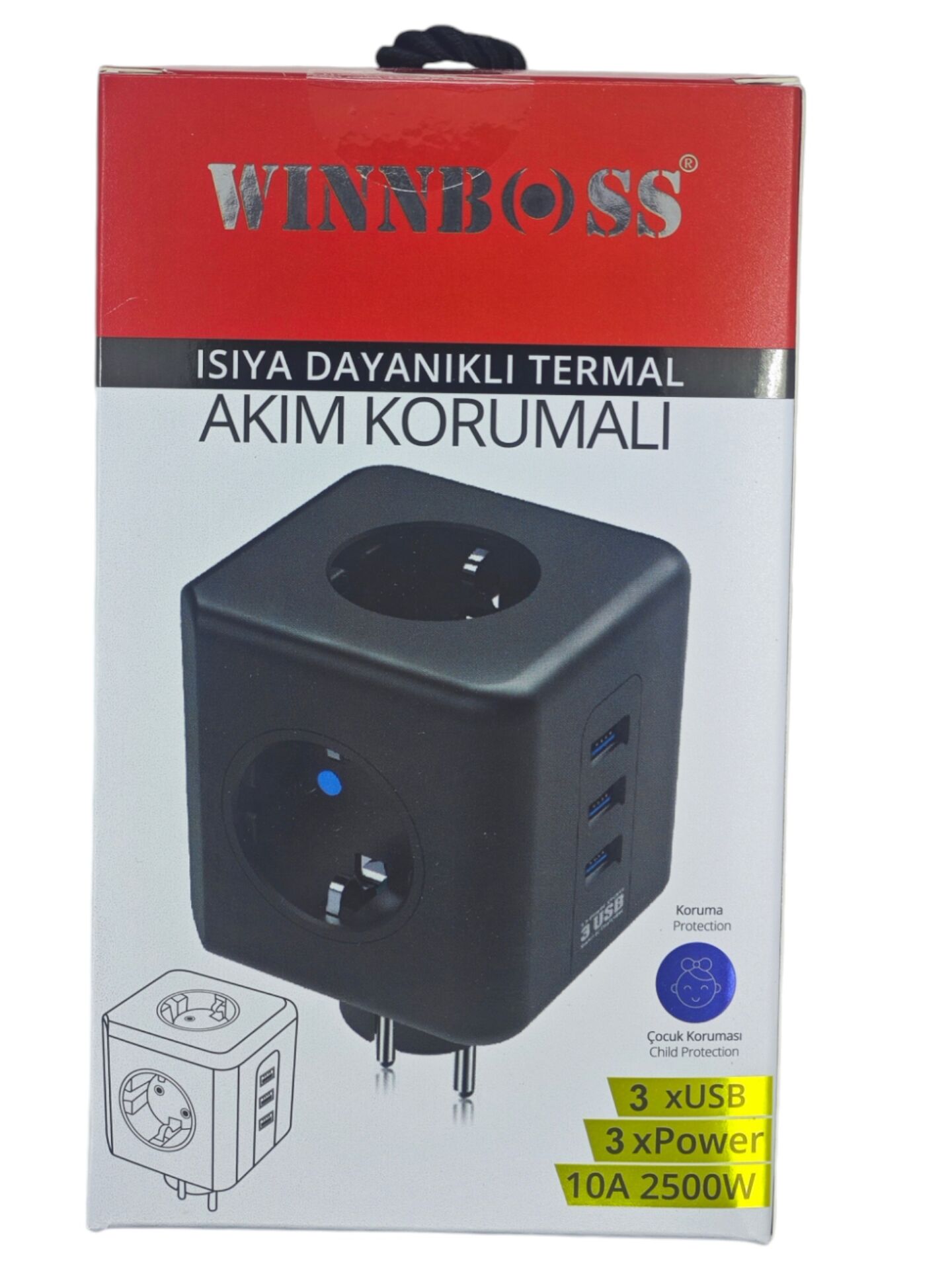 3440   Winnboss 10A 3SB Termal Akım Korumalı 3lü Priz