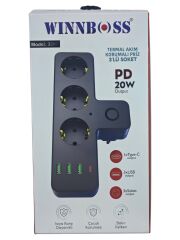 3411   Winnboss 16A 3SB Termal Akım Korumalı 8li Priz