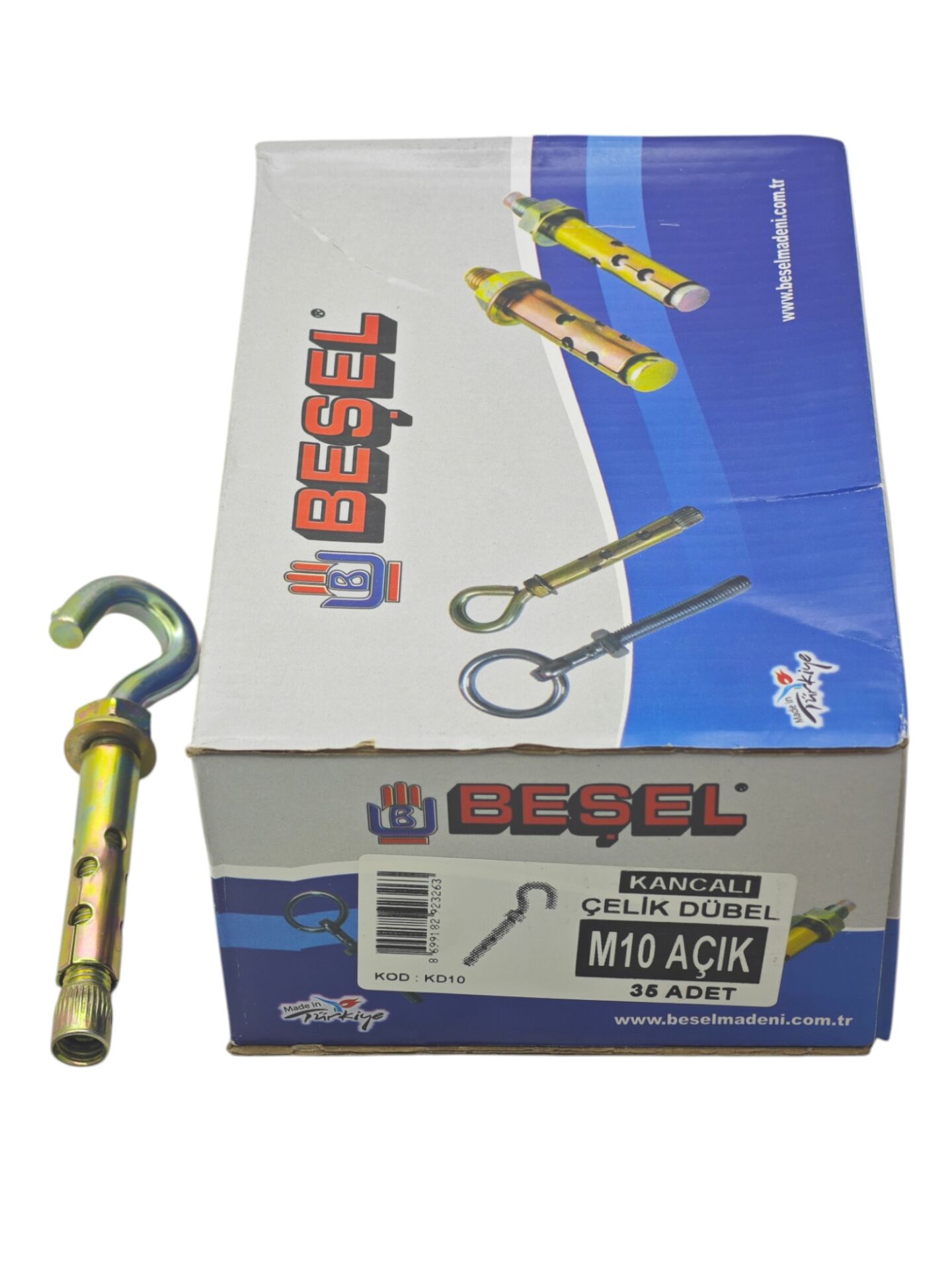 KD8K   Beşel Kancalı Çelik Dübel M10 120mm - Açık