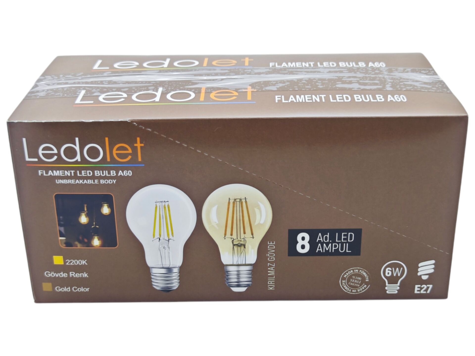 A60   Ledolet E27-4W Flament Led Bulb A60 Ampul 8li