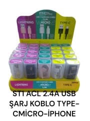 St1   Acl 2.4A Usb Şarj+Data  Kablo Seti - Type-C/Micro/Lightning