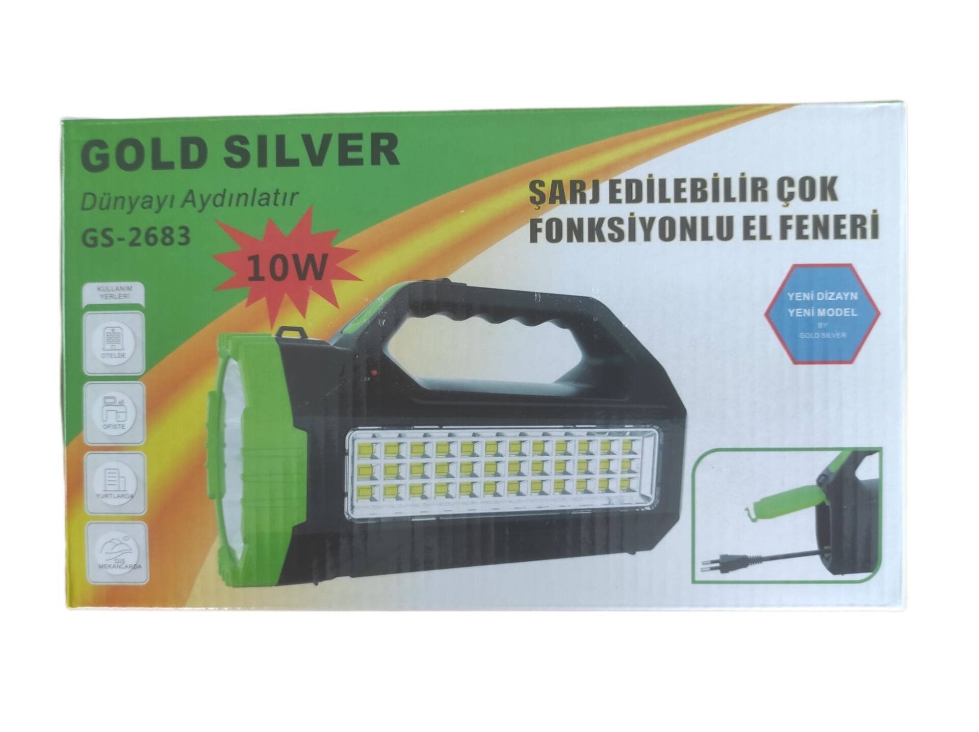 GS-2683   Gold Silver 10W Led Şarjlı El Feneri