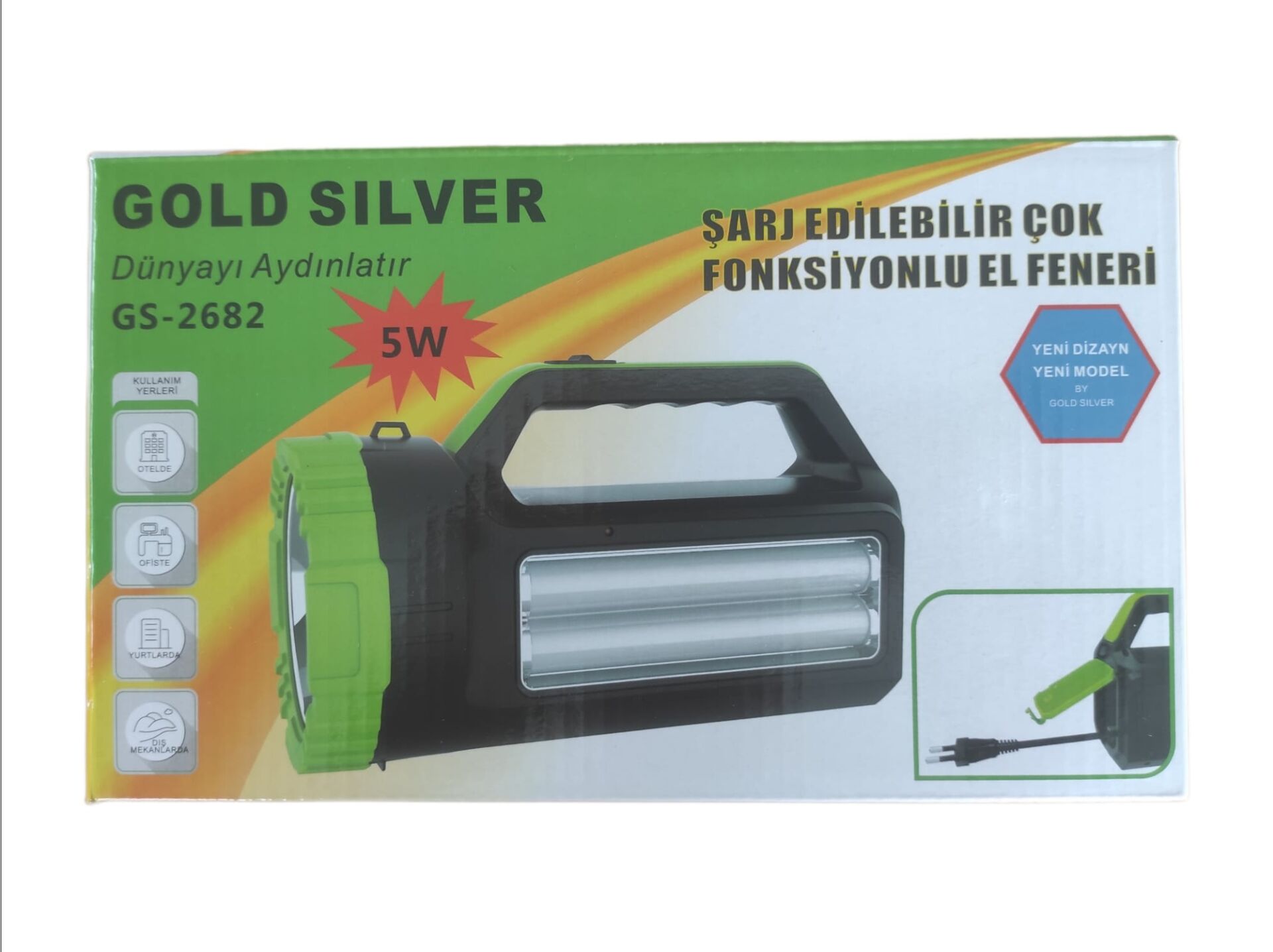 GS-2682   Gold Sılver 5W Şarjlı El Feneri