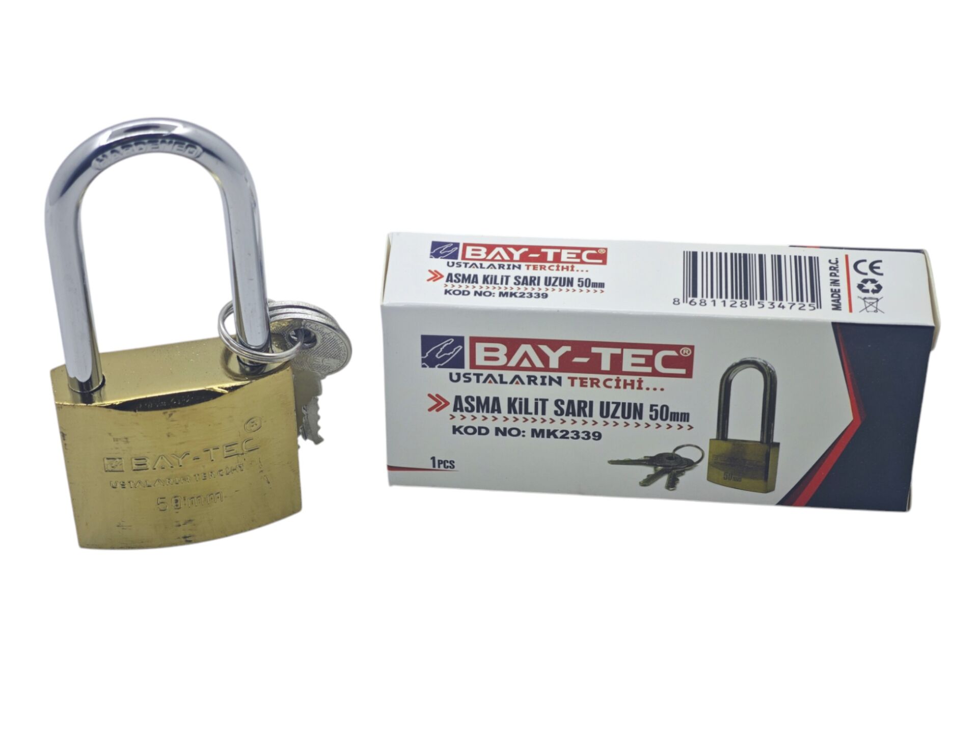 MK2339   Bay-Tec Uzun Sarı Asma Kilit 50mm