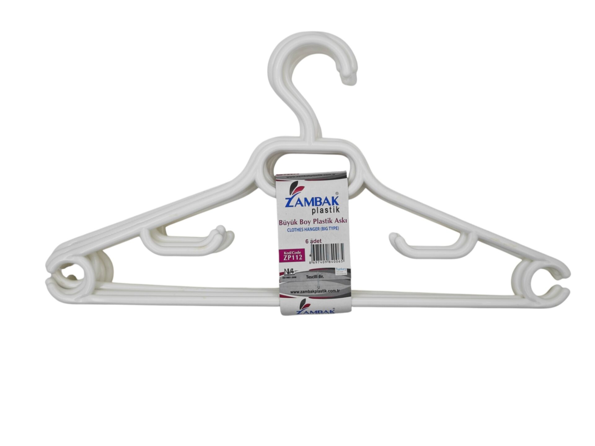 ZP112   Zambak Plastik Büyük Boy Elbise Askısı 6lı