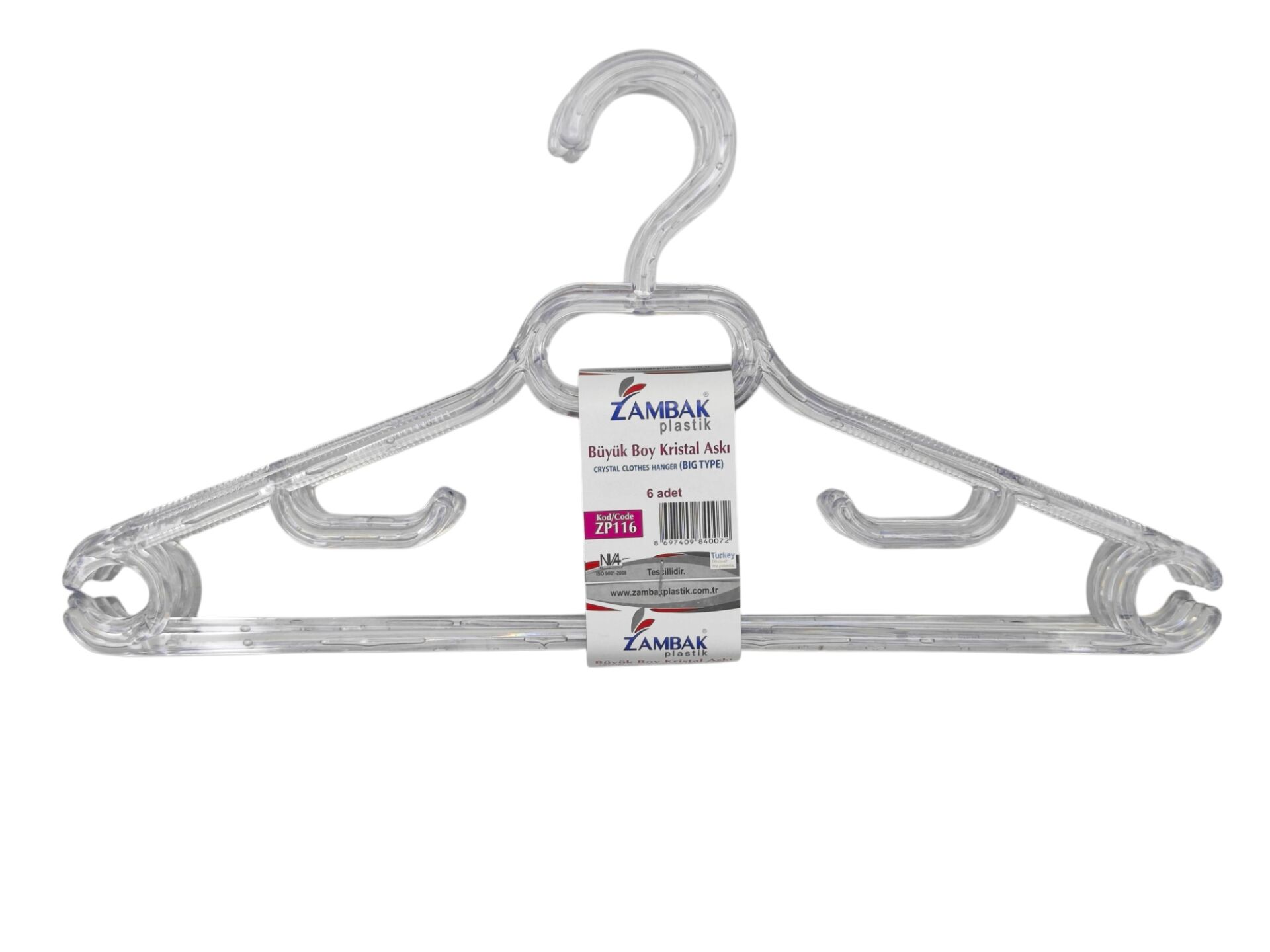 ZP216   Zambak Plastik Büyük Boy Kırıstal Elbise Askısı 6lı