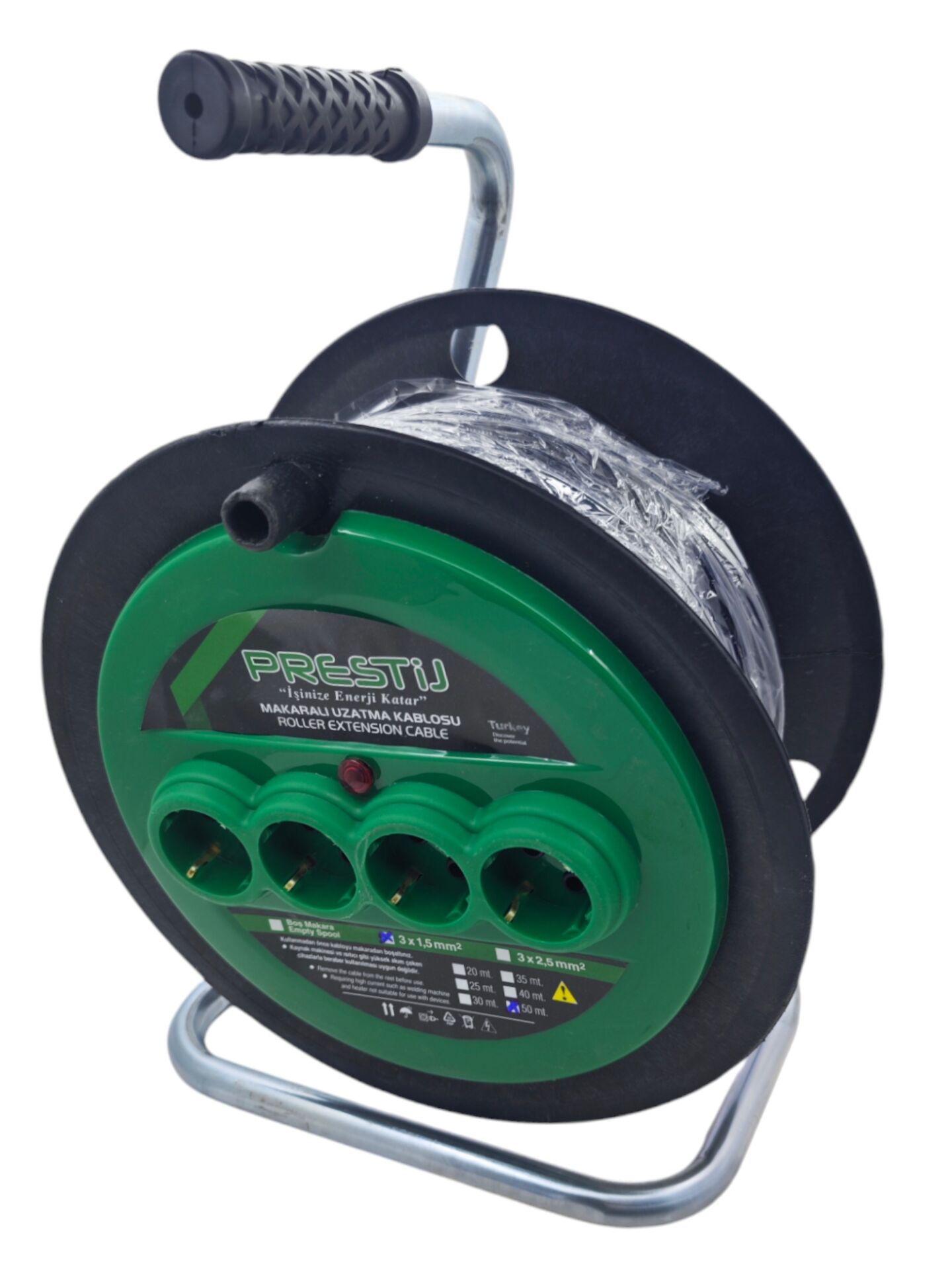 PR31550   Prestij 3*1,5 Makaralı Uzatma Kablosu 50m