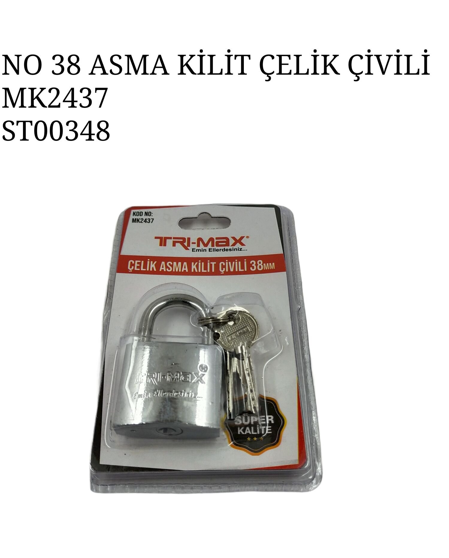 Mk2437   Trı-Max Çelik Asma Kilit 38Mm (Çivili)
