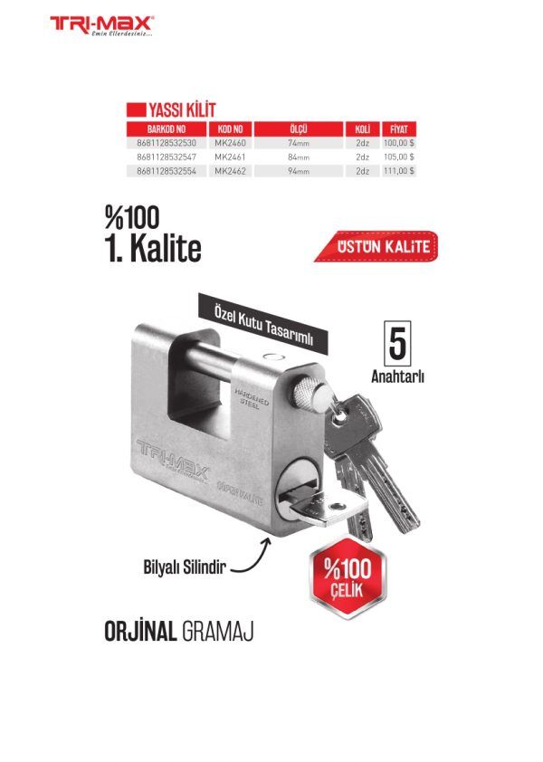 Kd132   Trı-Rhomb Yassı Kilit 75Mm