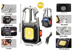 W5138   Cob Keychain USB Type-C Şarjlı Miknatıslı Mini El Feneri