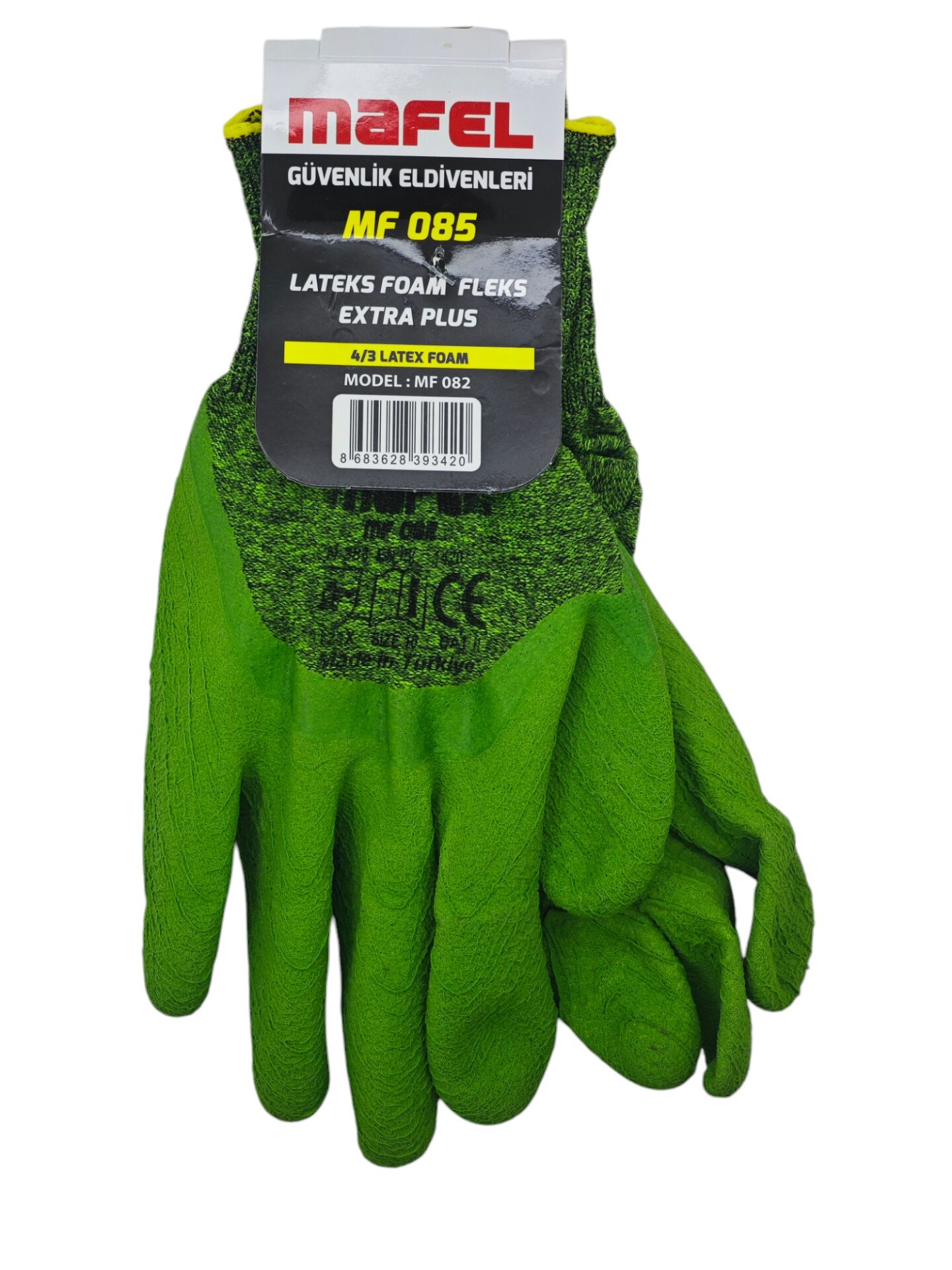 MF 085   Mafel Latex Foam Fleks Pütürlü Eldiven 3/4 10'' - Yeşil/Yeşil
