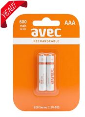 R03   Avec AAA Şarjlı İnce Pil 600mAh 2li