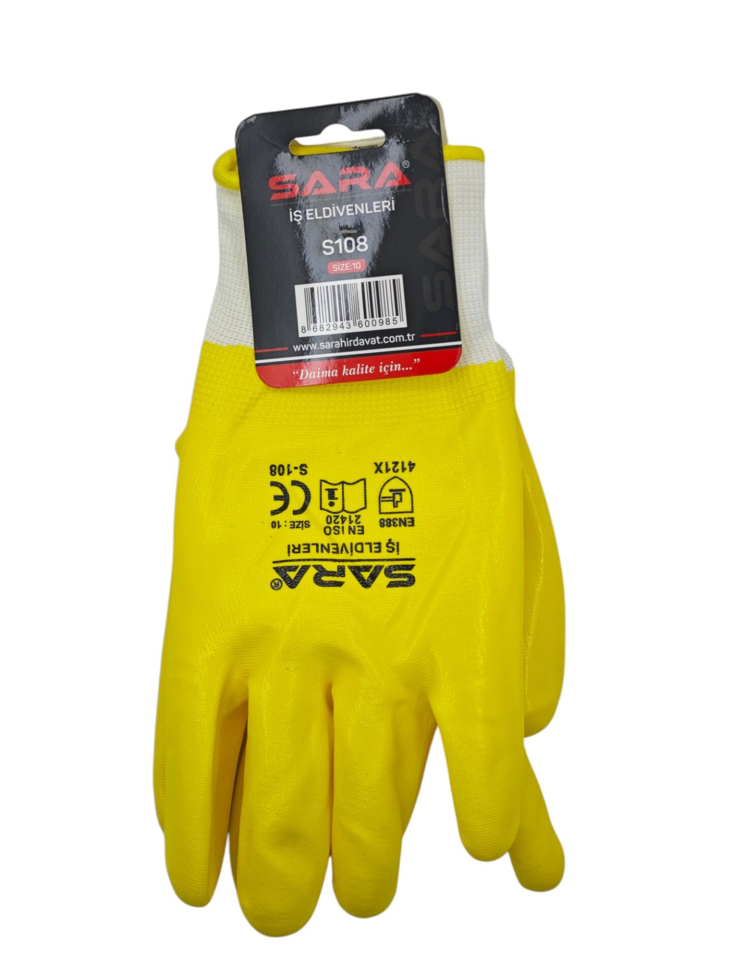 S108   Sara Full Sarı Nitril İş Eldiveni 10''