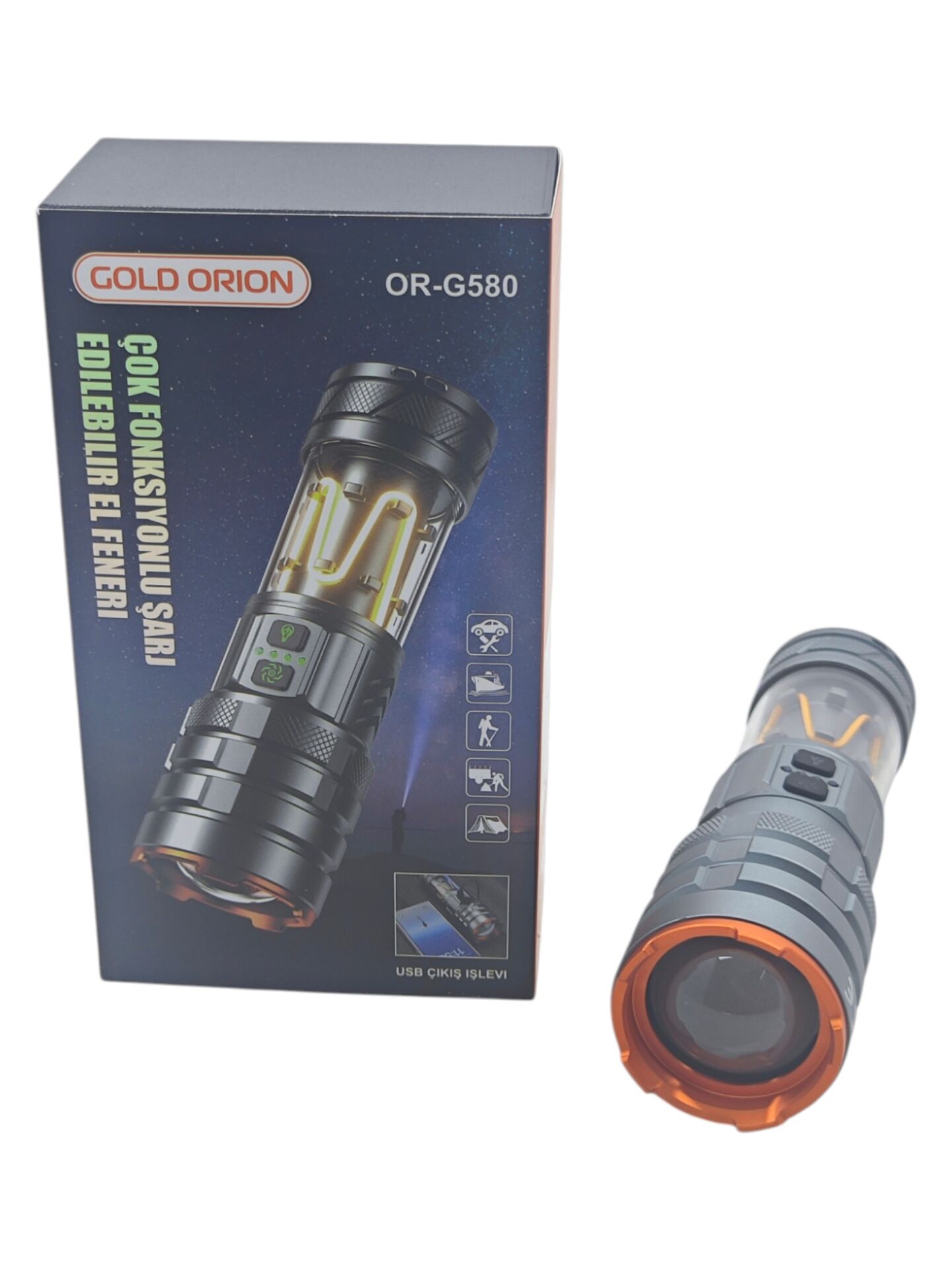 OR-G580   Gold Orion Fonksiyonlu Şarjli El feneri