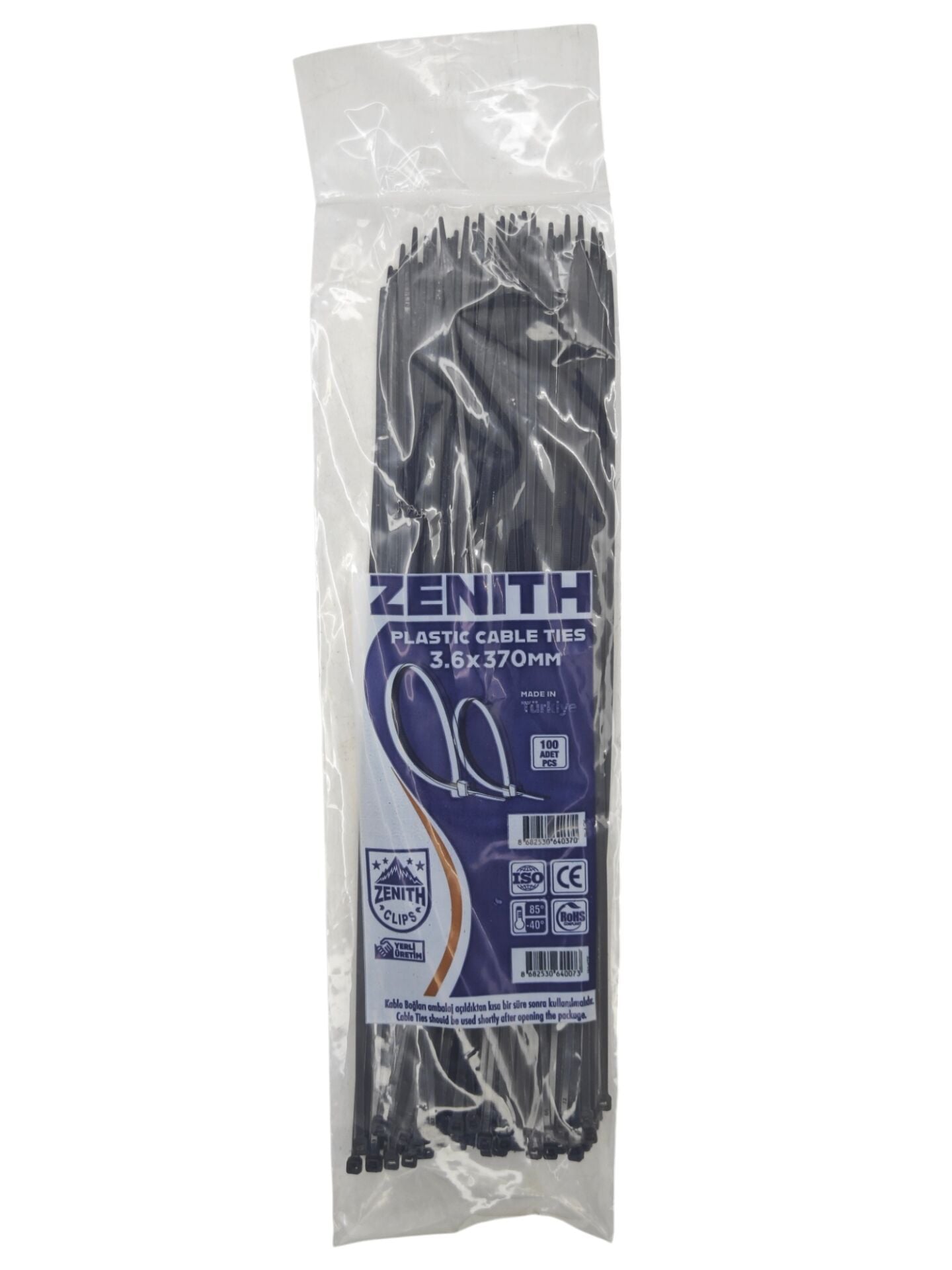 4037   Zenith Kablo Bağı - Plastik Kelepçe 3.6mm 370mm - Siyah
