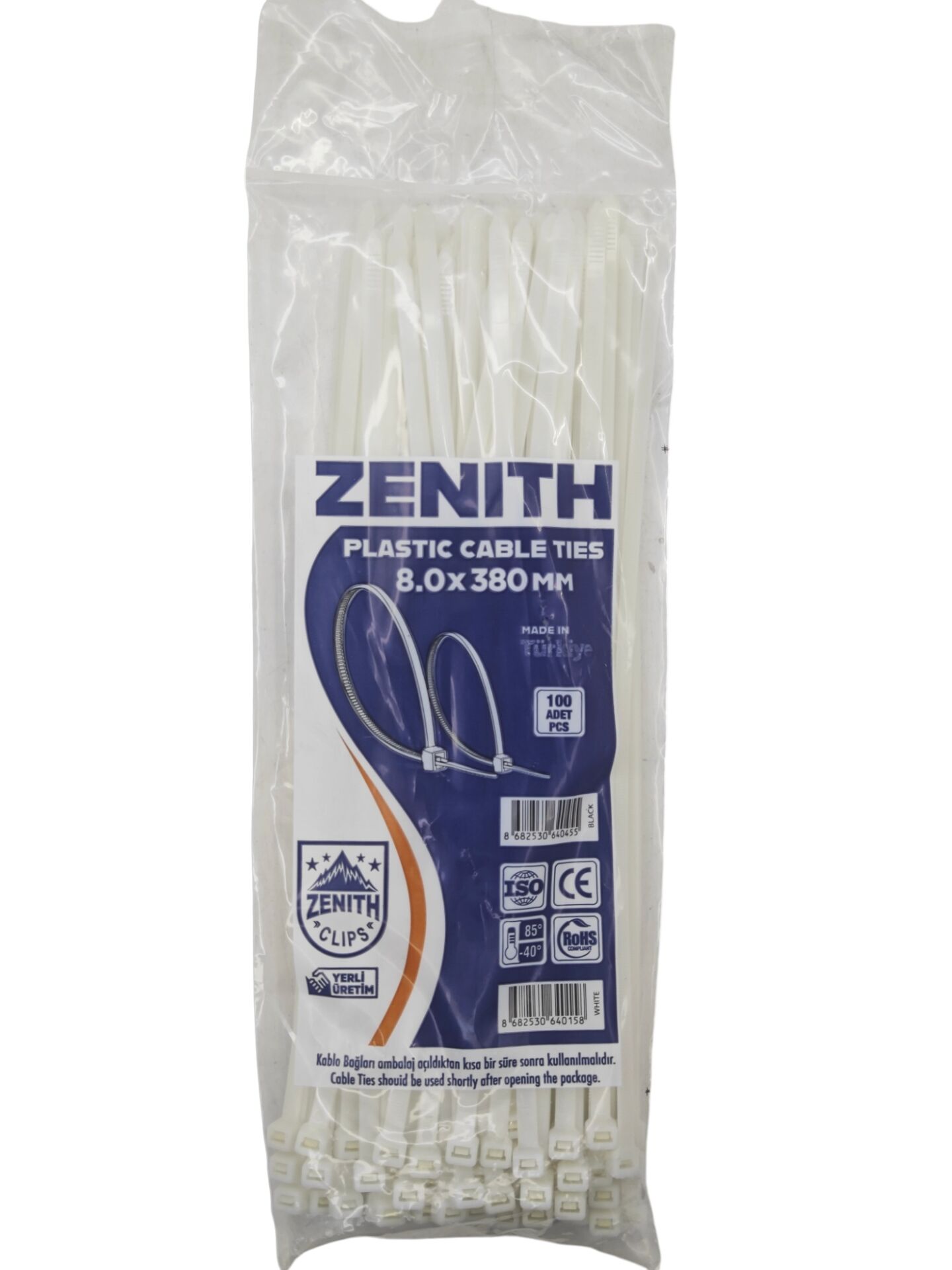 4015   Zenith Kablo Bağı - Plastik Kelepçe 8mm 380mm - Beyaz