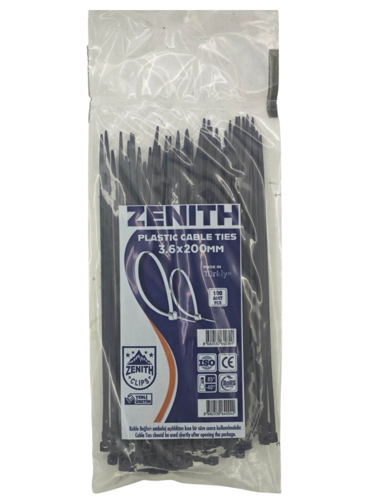 4034   Zenith Kablo Bağı - Plastik Kelepçe 3.6mm 200mm - Siyah