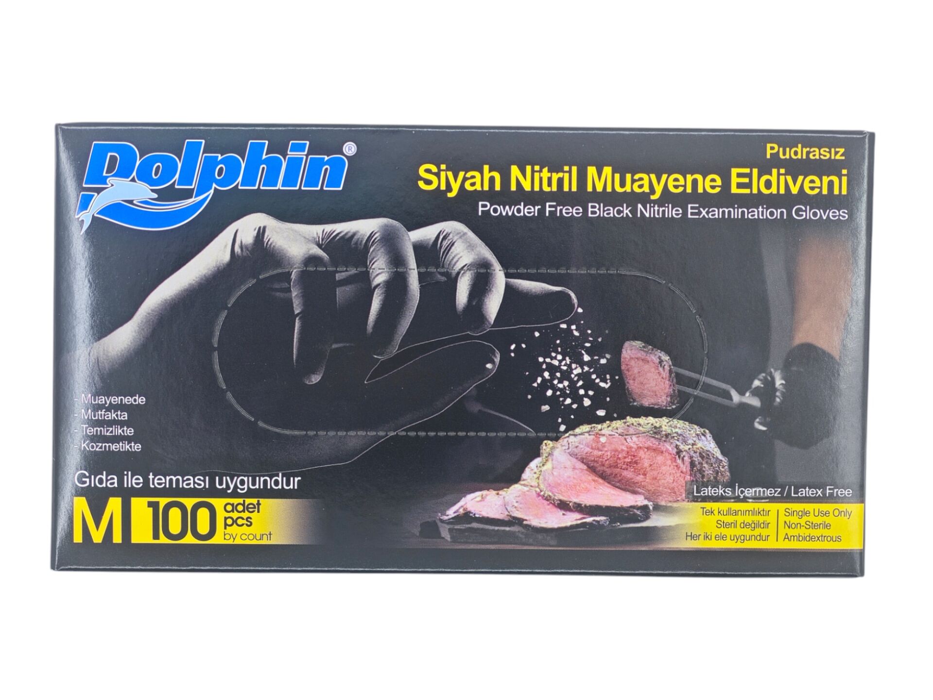 1964   Dolphin Pudrasız Nitril Muayene Eldiveni (M) - Siyah