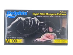 1964   Dolphin Pudrasız Nitril Muayene Eldiveni (M) - Siyah