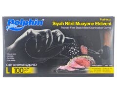 1966   Dolphin Pudrasız Nitril Muayene Eldiveni (L) - Siyah