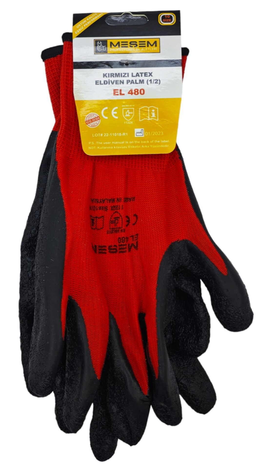 EL 480   Meşem Latex Eldiven 1/2 10 - Kırmızı/Siyah