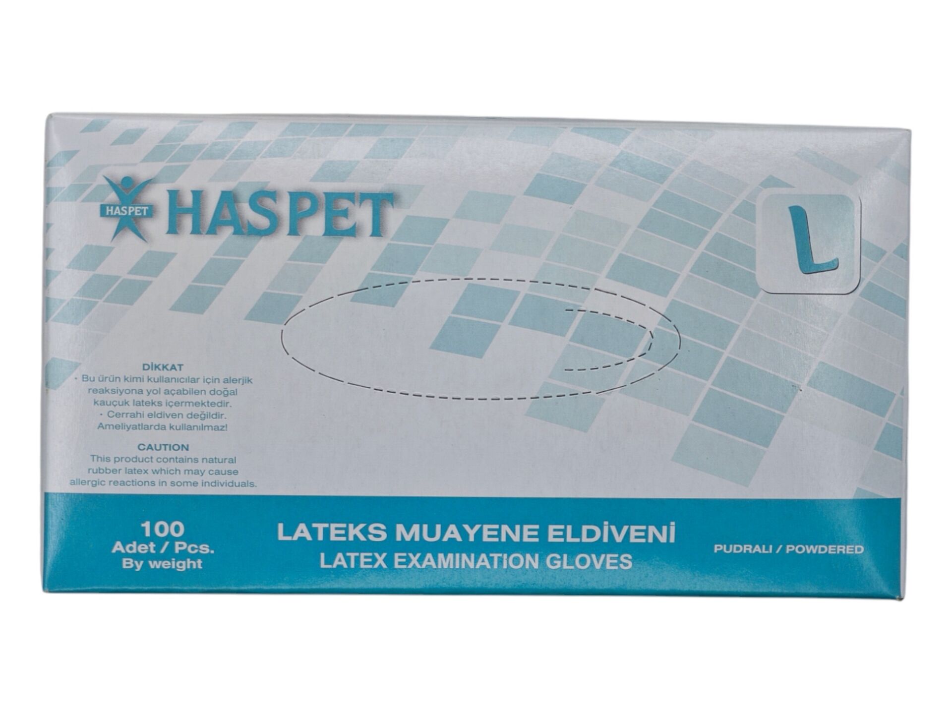 9458   Haspet Pudralı Lateks Muayene Eldiveni (L) - Beyaz