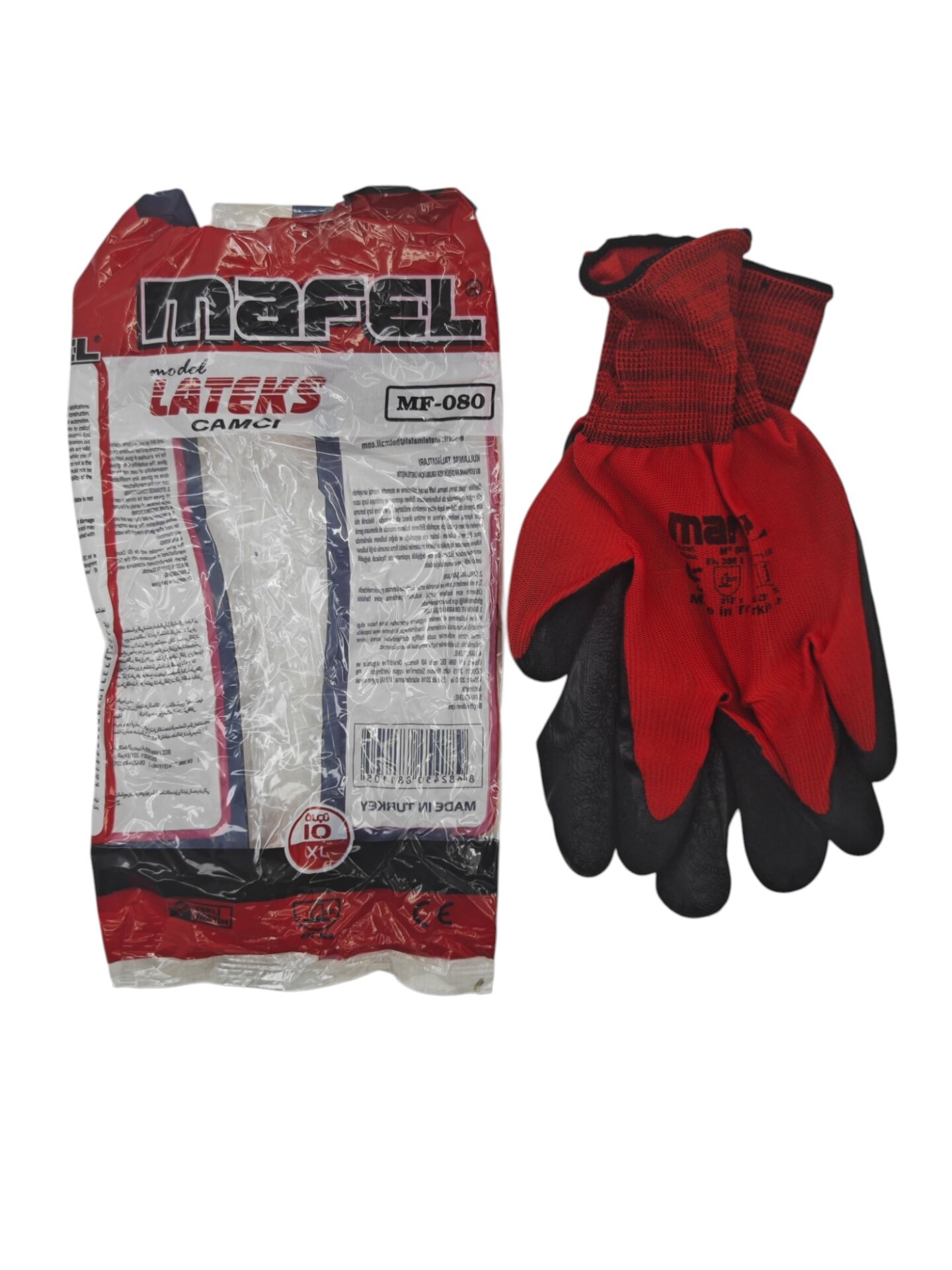 MF 080   Mafel Latex Camcı Eldiven 1/2 10'' - Kırmızı/Siyah
