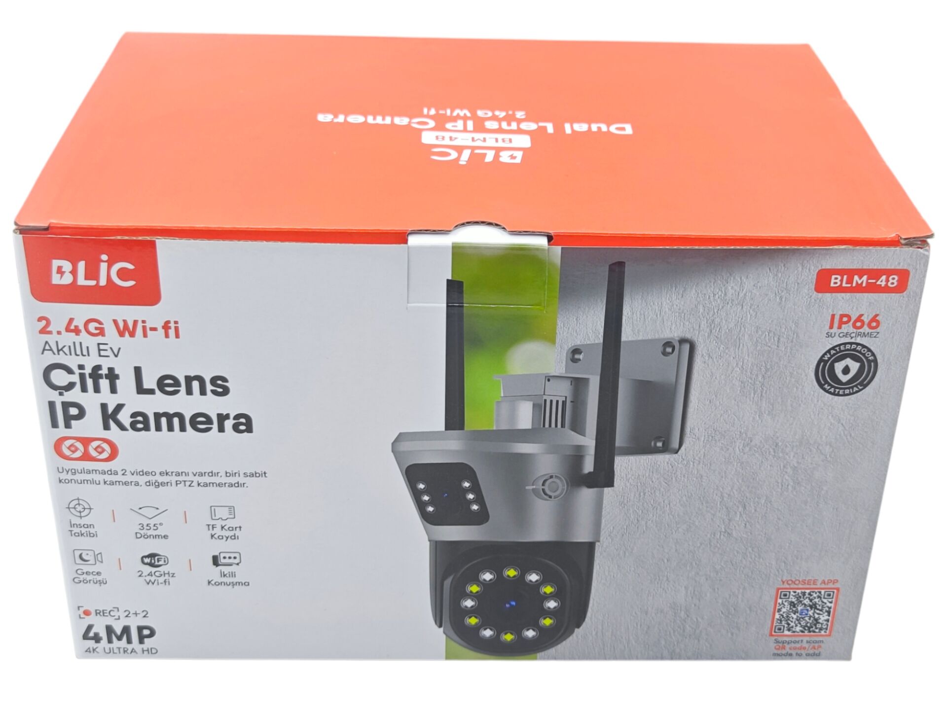 BLM-48   Blic Wi-fi 2.4G 2+2MP Çift Lens Ultra HD IP Kamera
