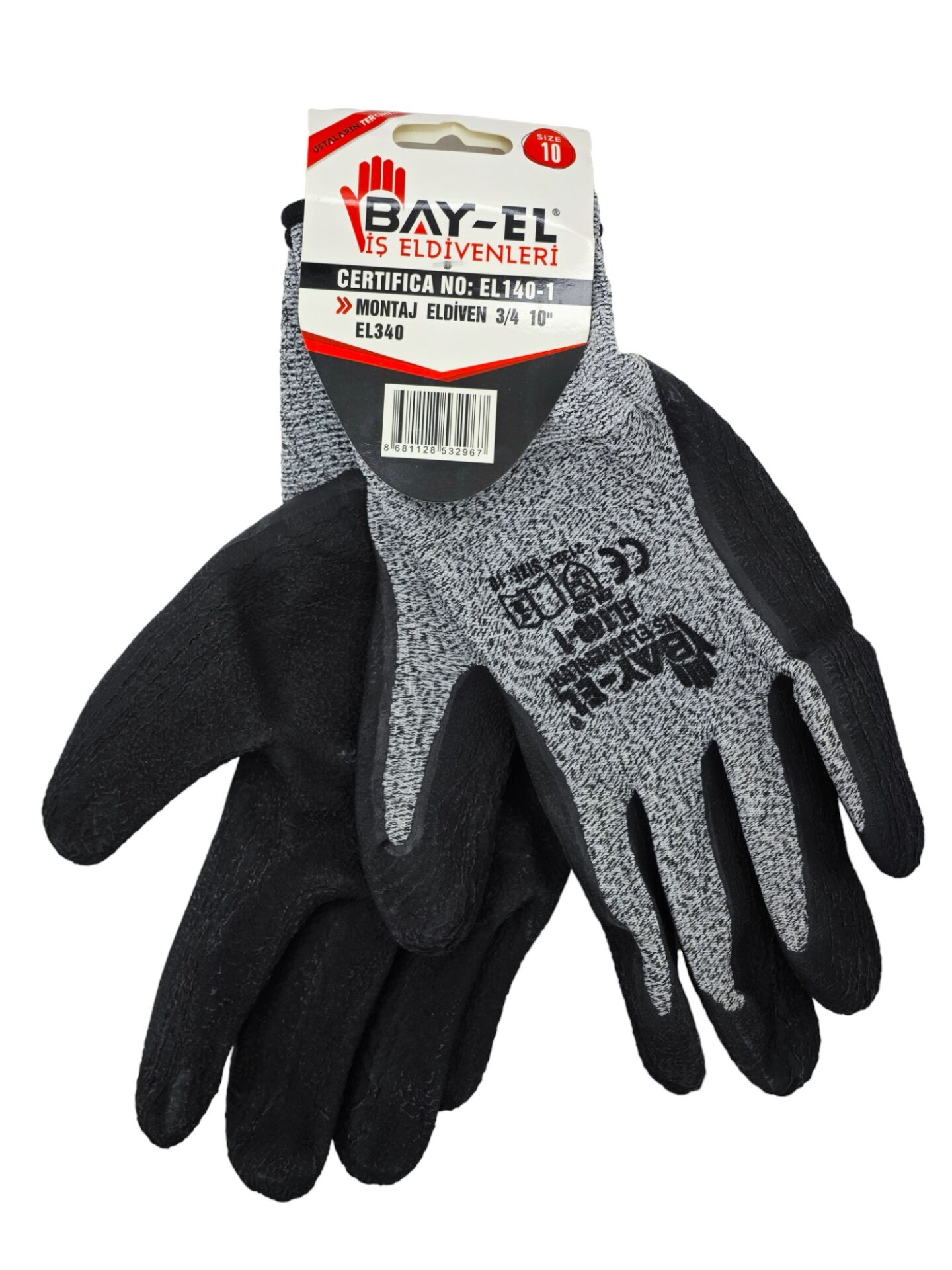 EL340   Bay-El Montaj Eldiven 1/2 10'' - Gri/Siyah