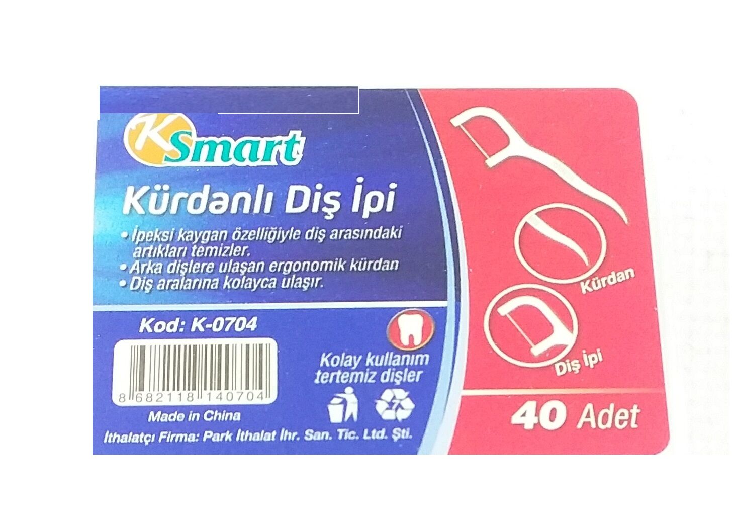 K-0704   Ksmart Kürdanlı Diş İpi 40Lı
