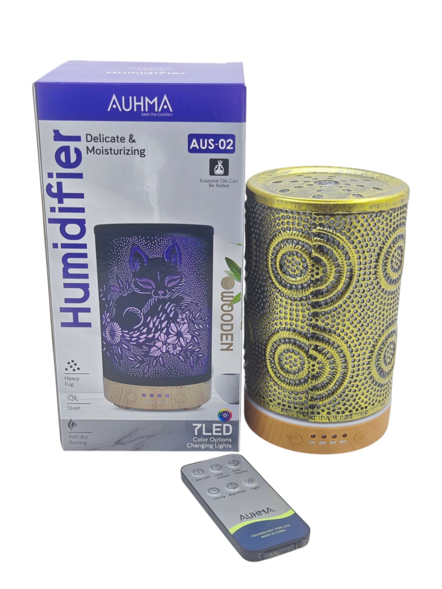 AUS-02   Auhma 7 Led Aromaterapi Nemlendirici 200ml - Ahşap