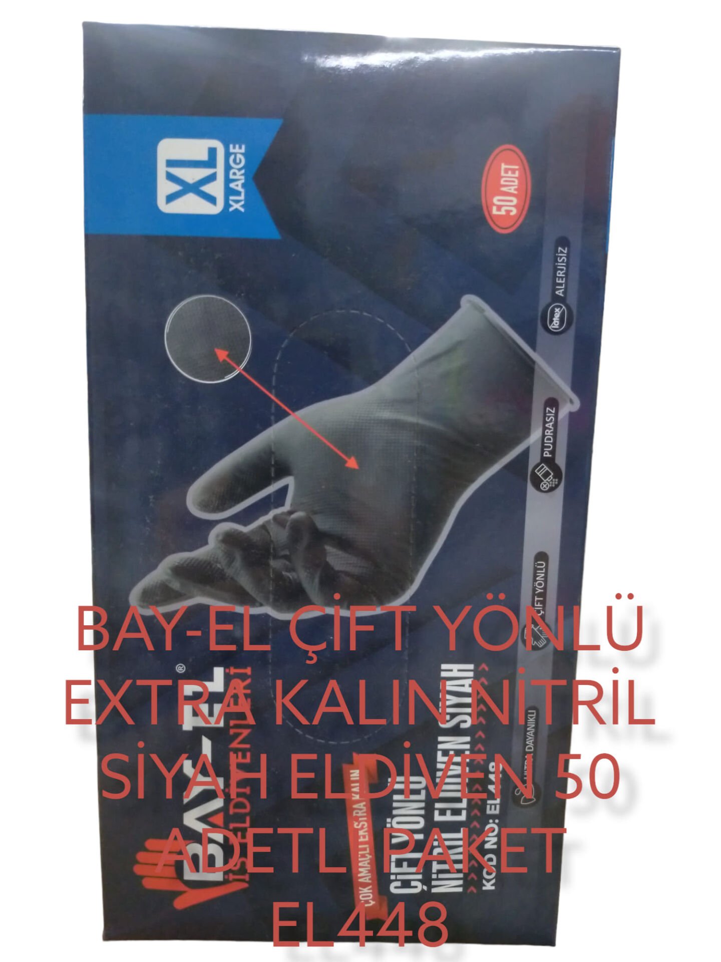 EL448   Bay-El Pudrasız Çift Yönlu Nitril Eldiven (XL) - Siyah