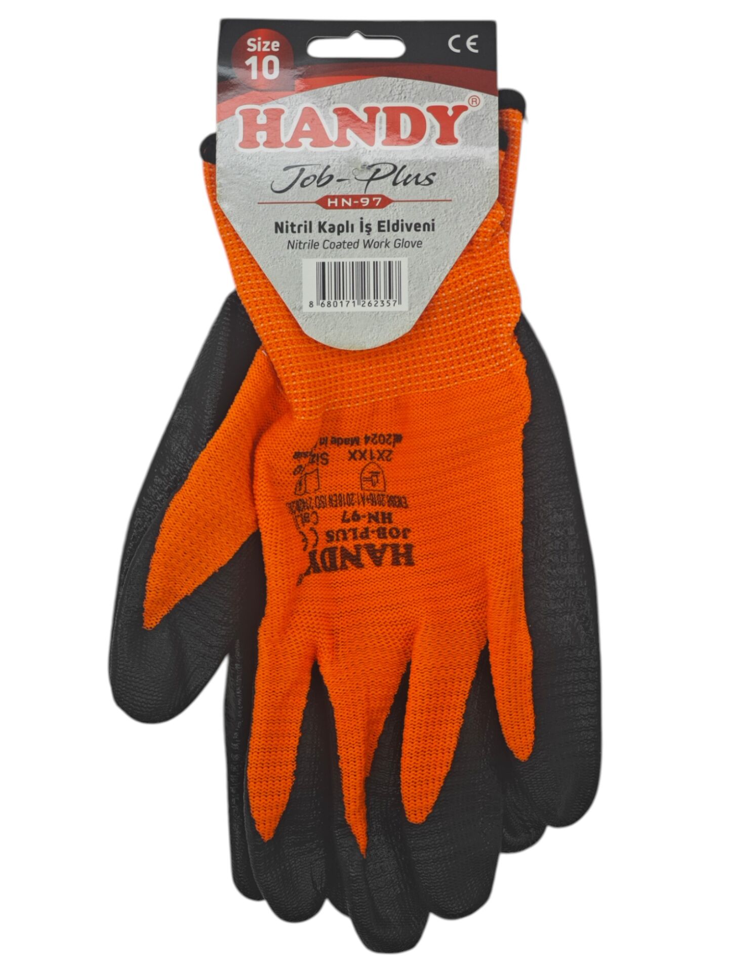 HN-97   Handy Tob-Plus Nitril Kaplı İş Eldiveni 10'' - Turuncu/Siyah